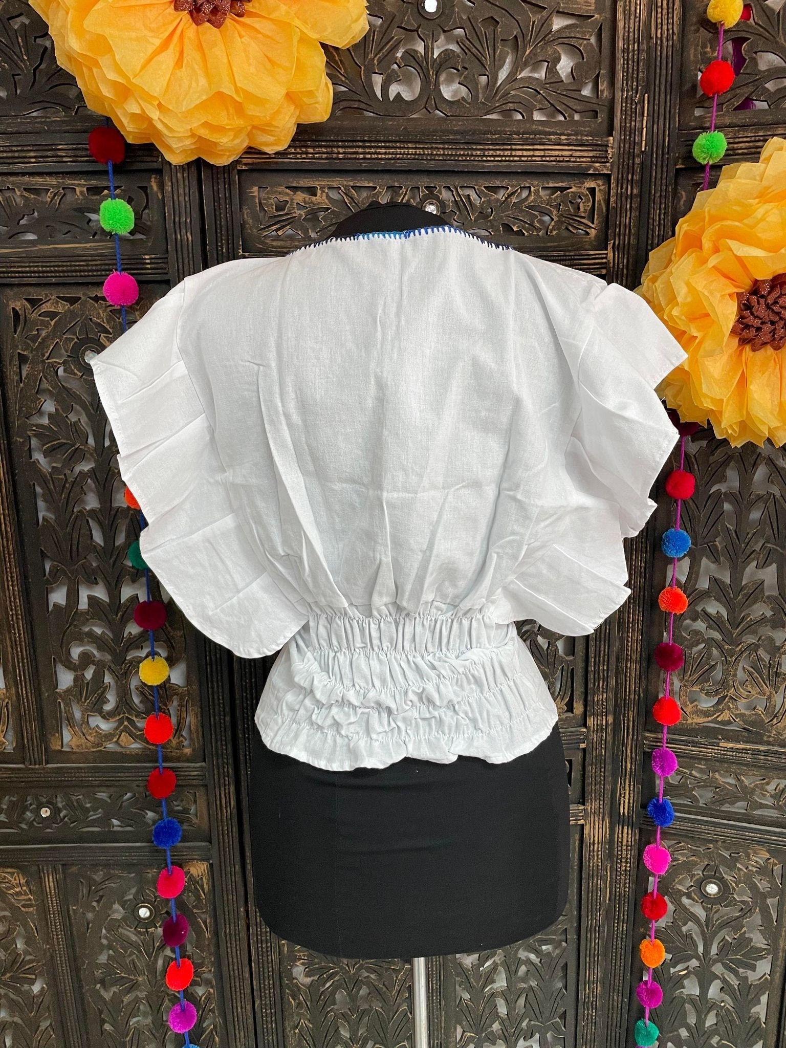 Image of Beautiful Trendy Mexican Style Blouse - Artisan Made Embroidered Blouse - Floral Design Blouse