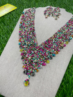 Image of Beautiful Artisanal Mexican Beaded Rainbow Jewelry Set - 3 Piece Set - Made by our Oaxaca Artisan Partners