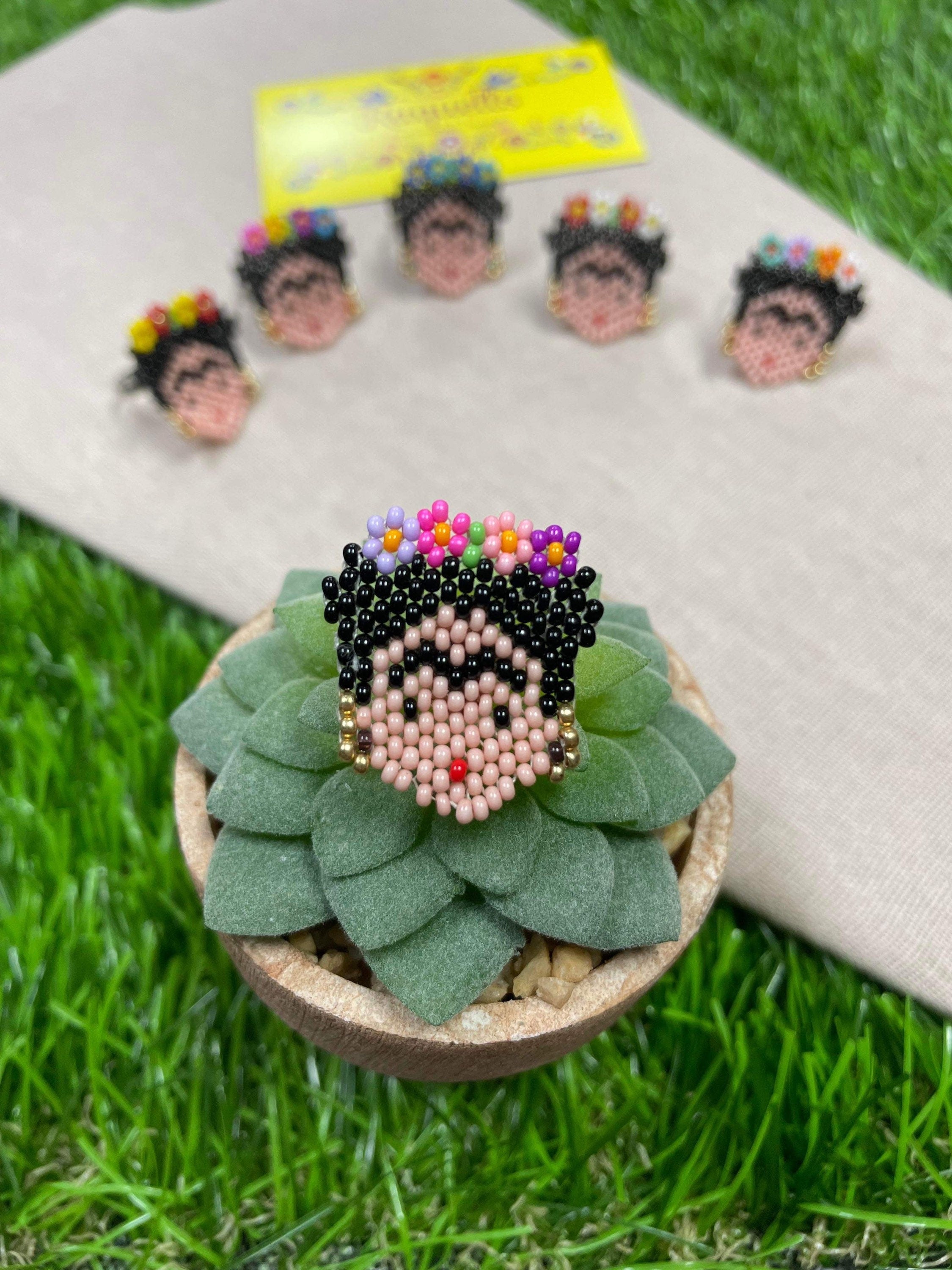 Image of Beautiful Hand Beaded Artisanal Frida Rings - Beaded Rings From Chiapas, Mexico