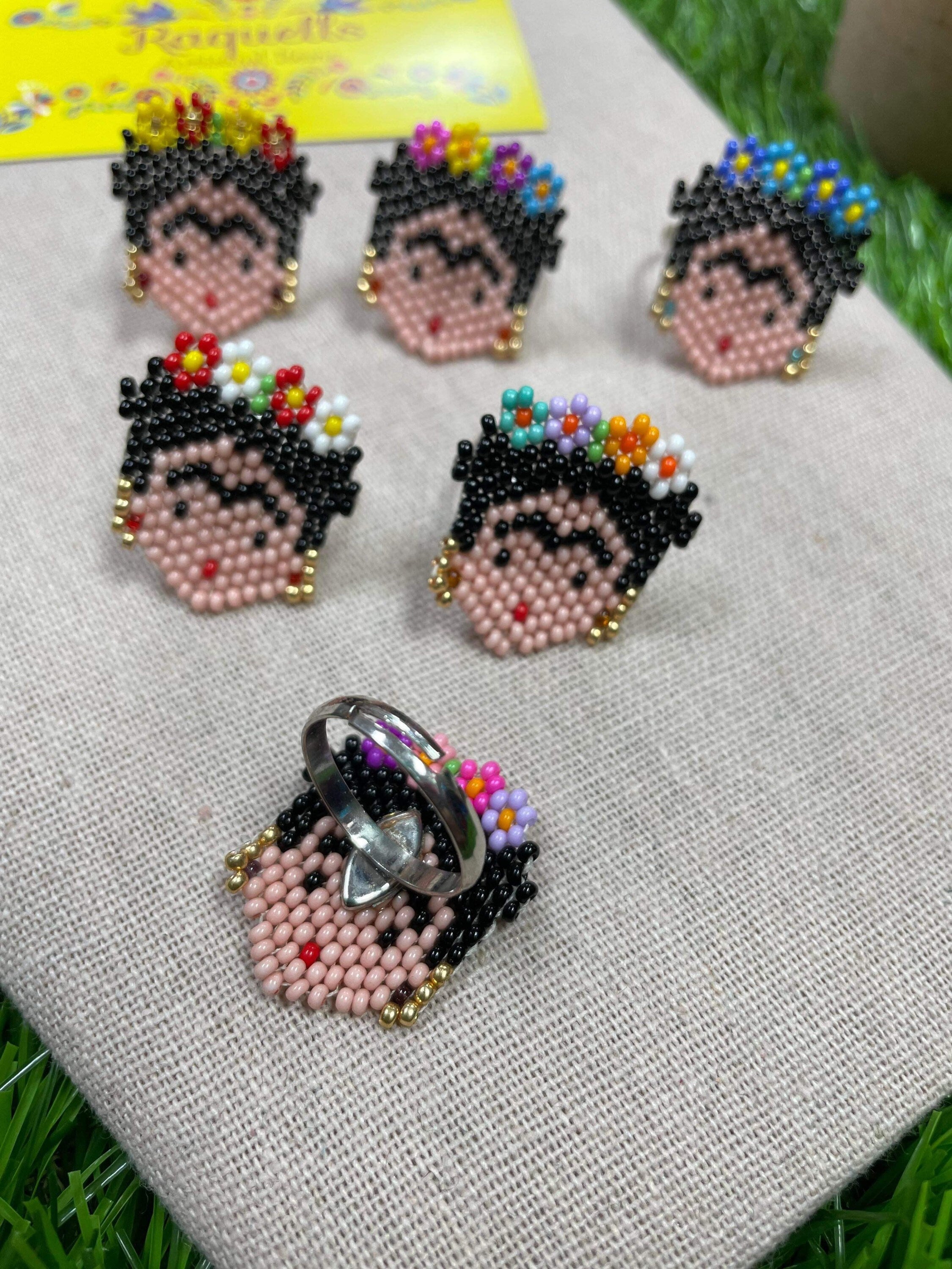 Image of Beautiful Hand Beaded Artisanal Frida Rings - Beaded Rings From Chiapas, Mexico