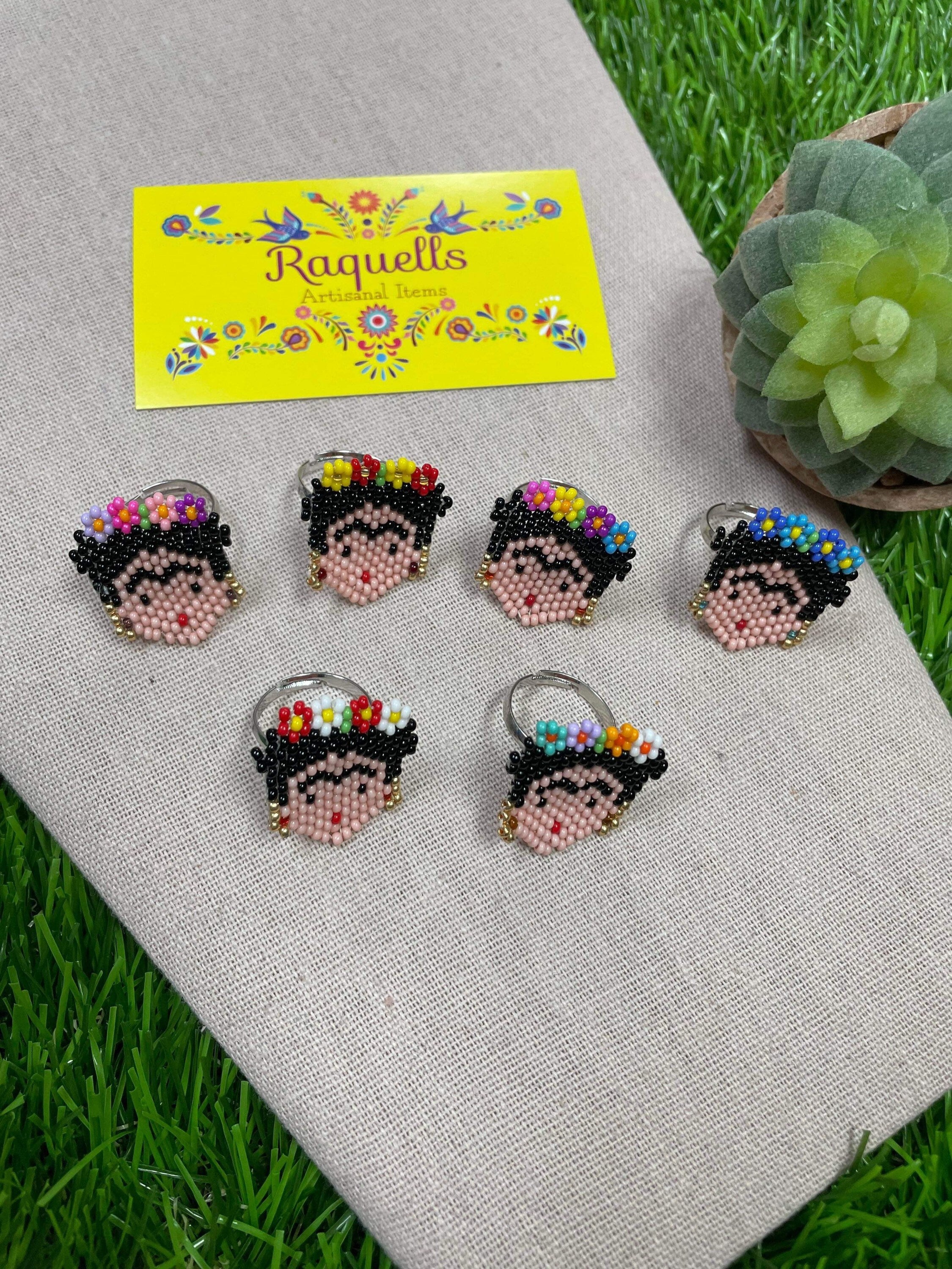 Image of Beautiful Hand Beaded Artisanal Frida Rings - Beaded Rings From Chiapas, Mexico