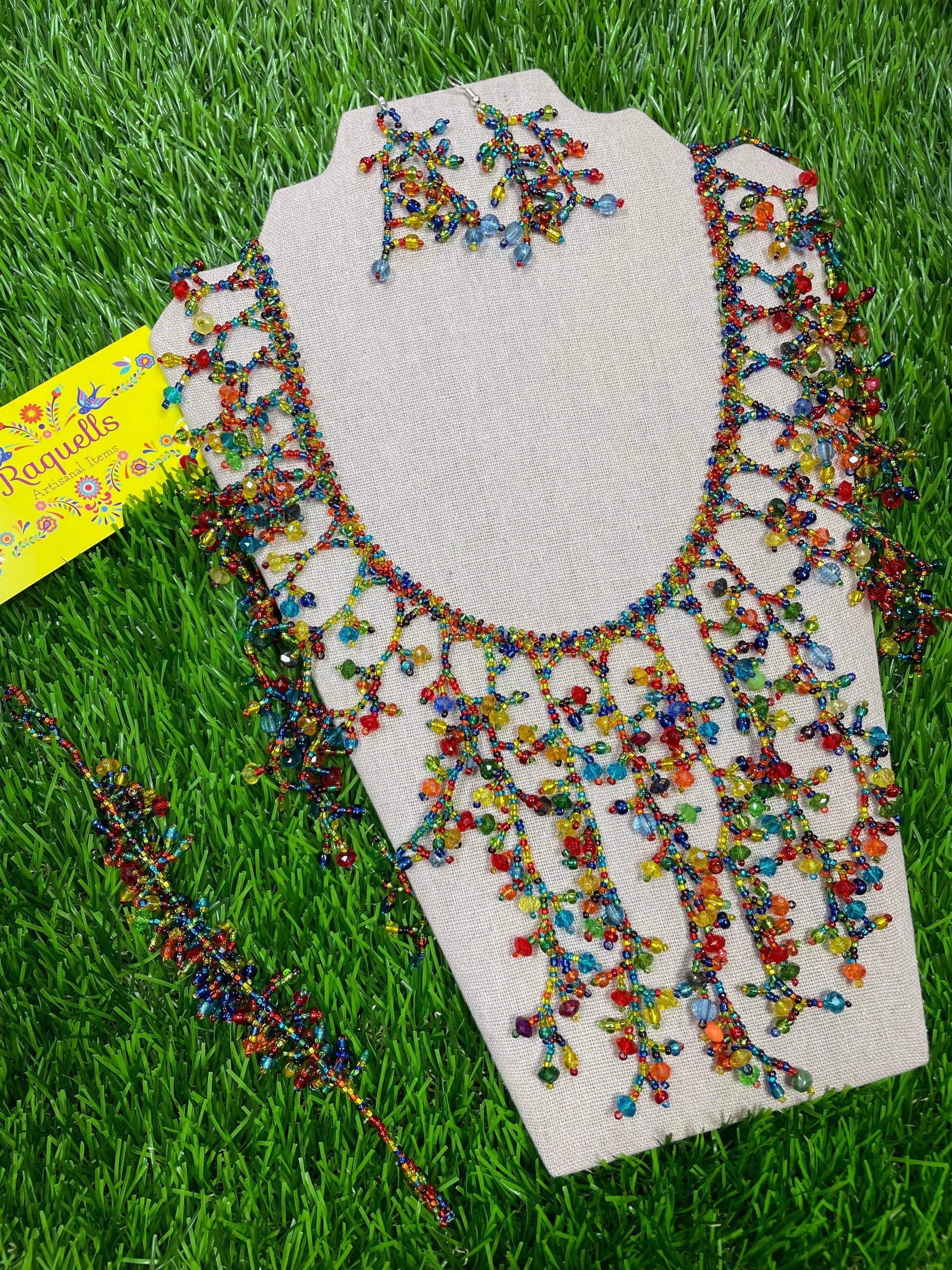 Image of Beautiful Artisanal Mexican Beaded Jewelry Set - 3 Piece Set - Made by our Oaxaca Artisan Partners