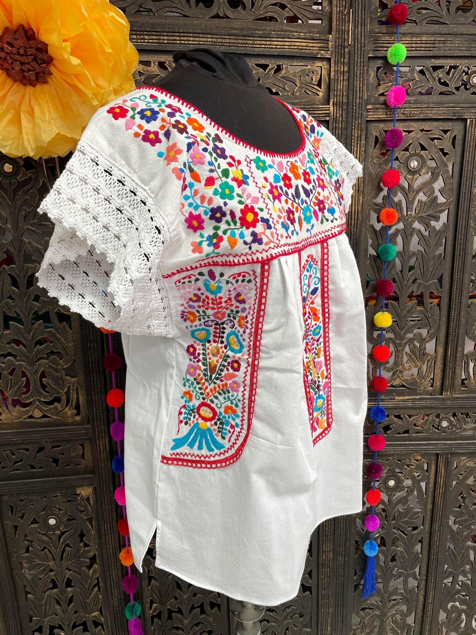 Image of Precious “Linda” Black Hand Embroidered with EXTRA Embroidered areas 