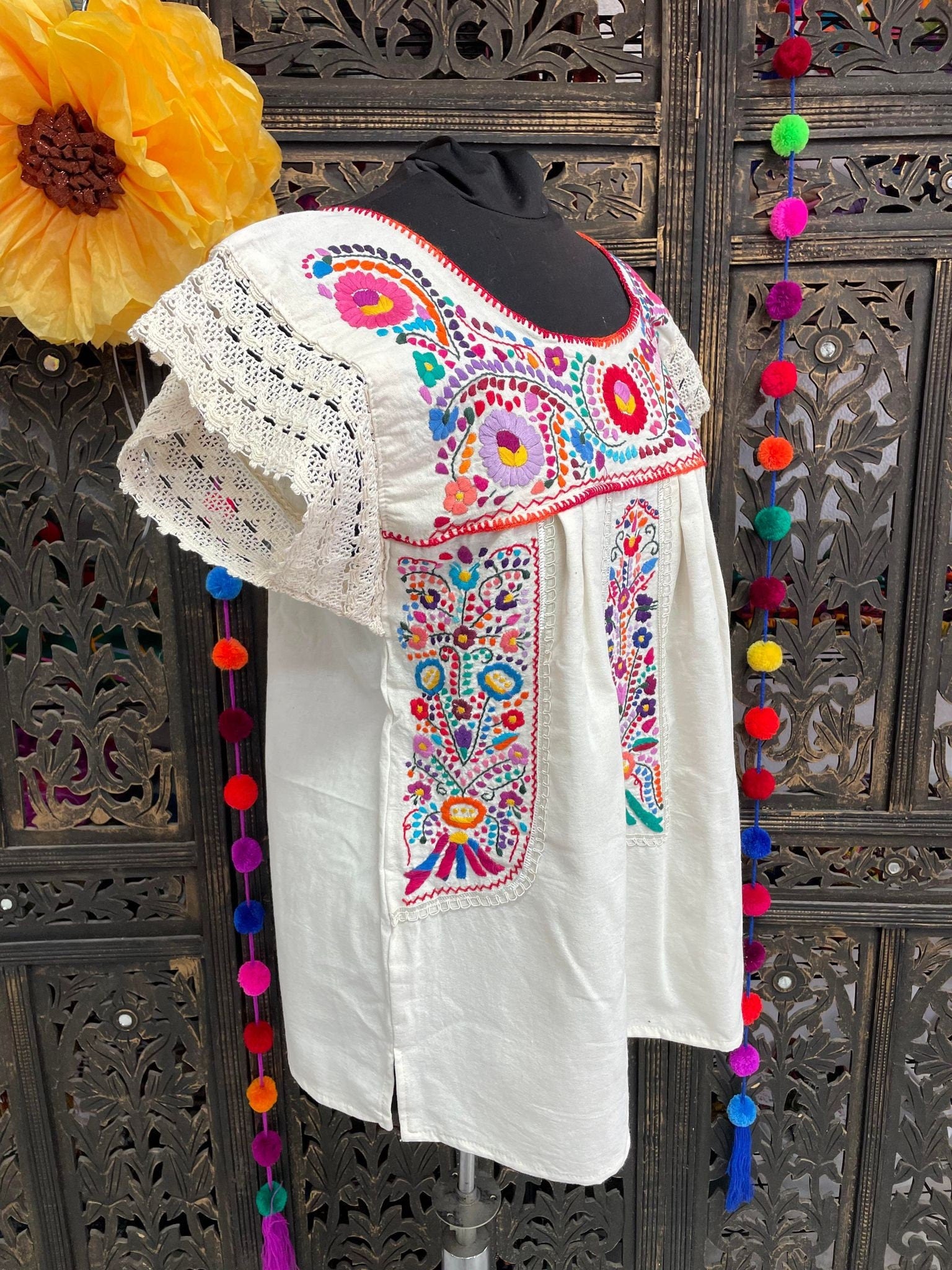 Image of Precious “Linda” Black Hand Embroidered with EXTRA Embroidered areas 