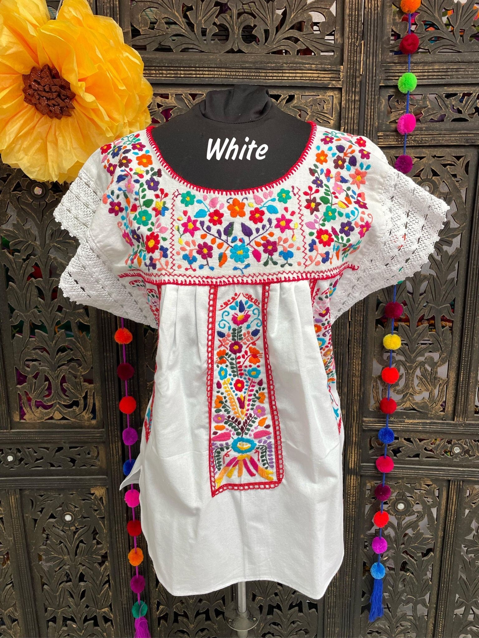 Image of Precious “Linda” Black Hand Embroidered with EXTRA Embroidered areas 