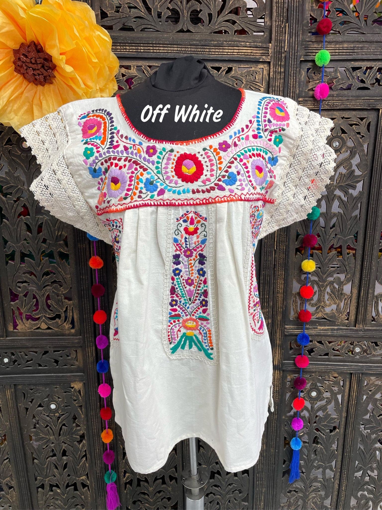 Image of Precious “Linda” Black Hand Embroidered with EXTRA Embroidered areas 