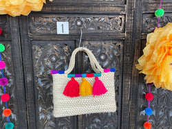Image of Cute Handmade Tassel Wicker Purse - Handmade Mexican Wicker Purse - Small Purse