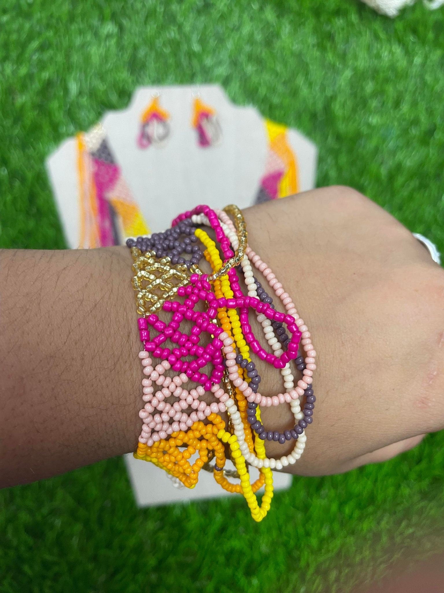 Image of Beautiful Artisanal Mexican Beaded Jewelry Set - 3 Piece Set - Made by our Oaxaca Artisan Partners