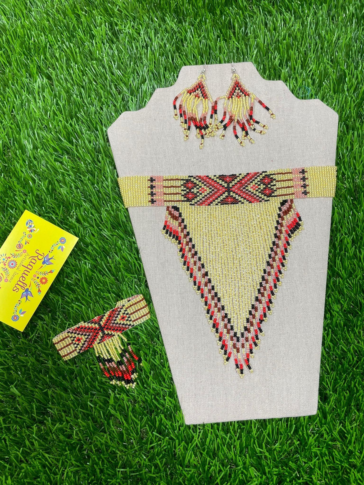 Image of Beautiful Artisanal Mexican Beaded Jewelry Choker Set - 3 Piece Set - Made by our Oaxaca Artisan Partners