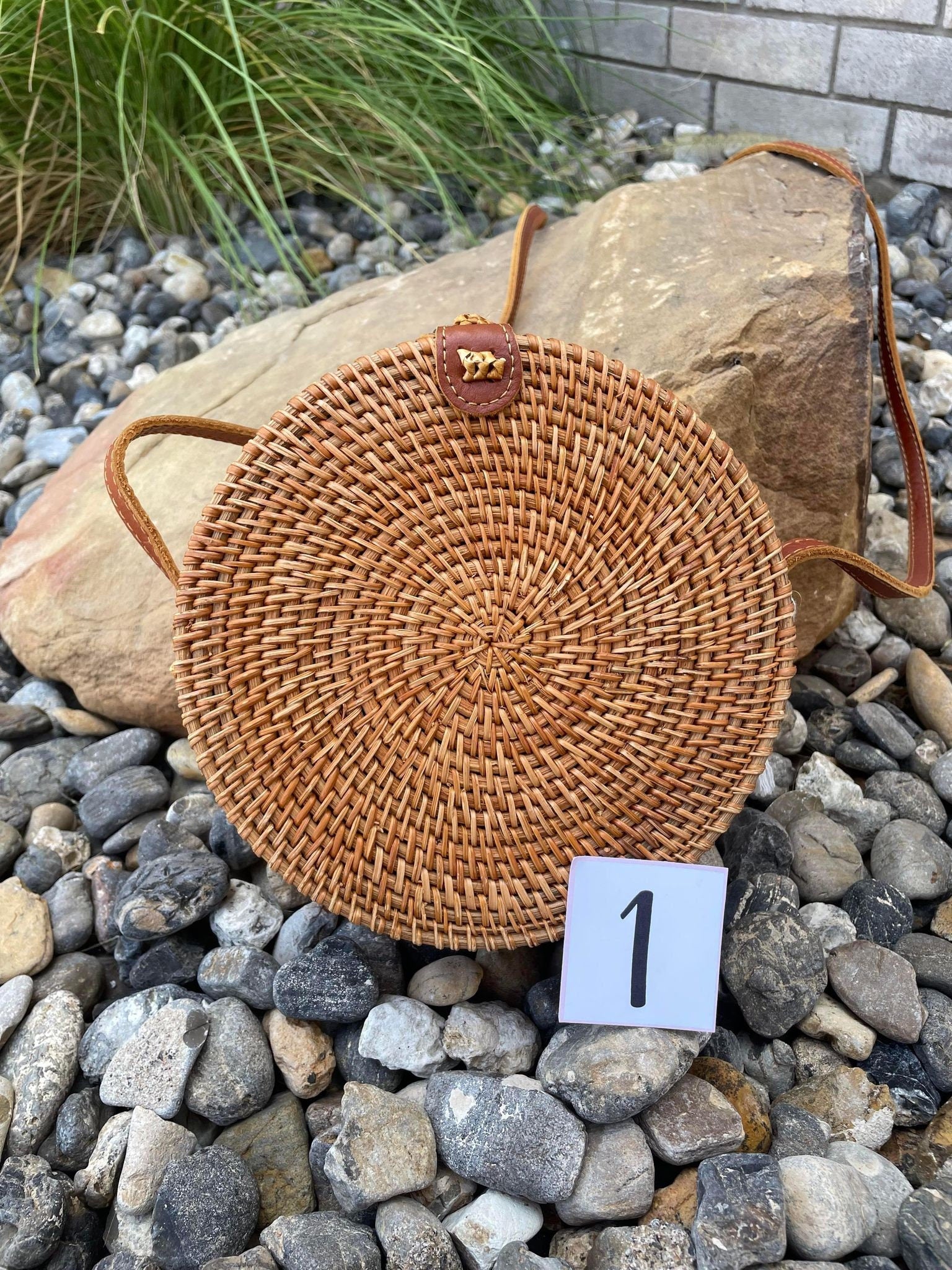 Handwoven Wicker Round Crossbody - Round Straw Purse
