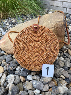 Image of Handwoven Wicker Round Crossbody - Round Straw Purse