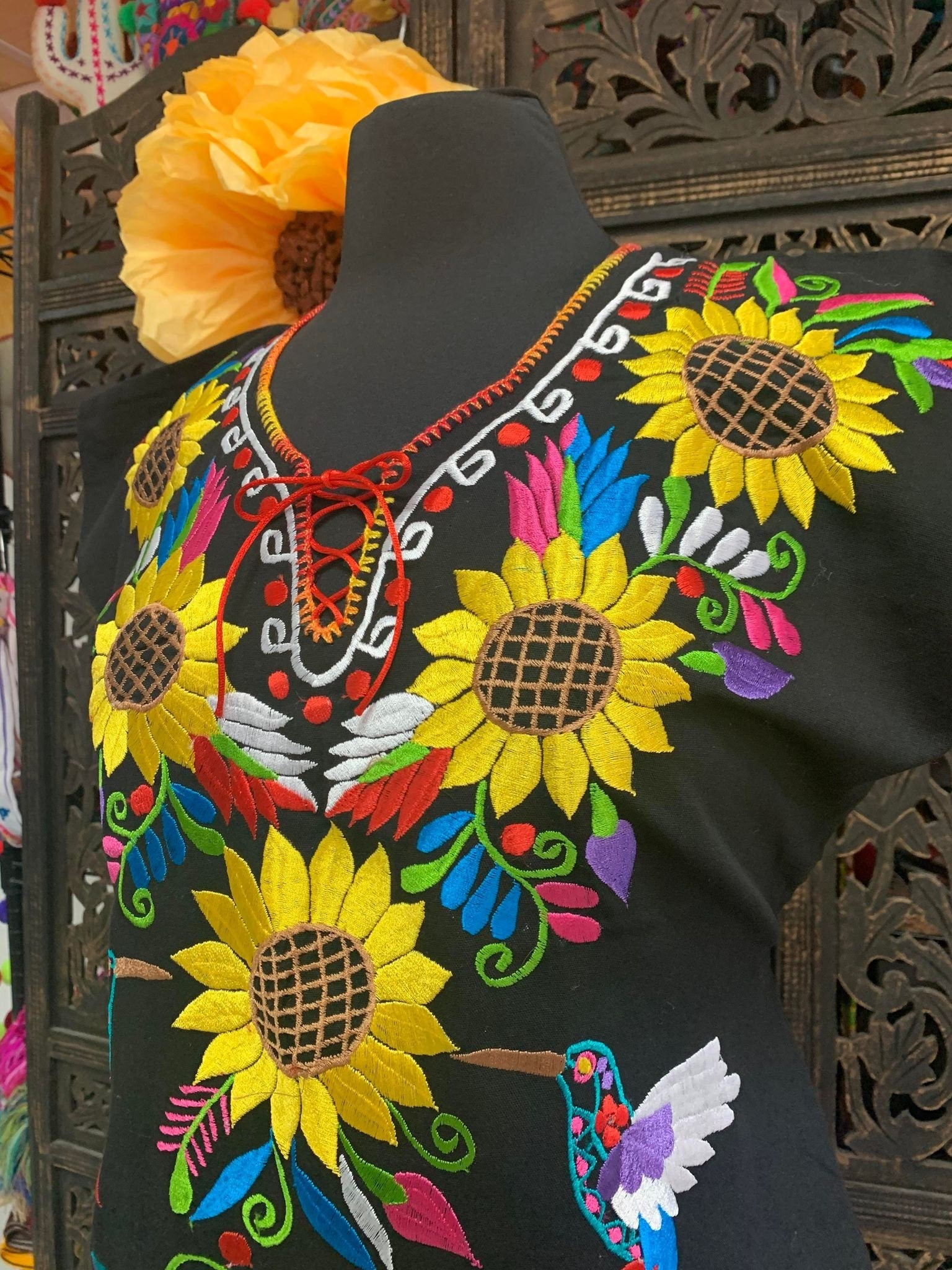 Gorgeous Sunflower Embroidered Dress - Mexican Embroidered Dress - Floral Designs - S