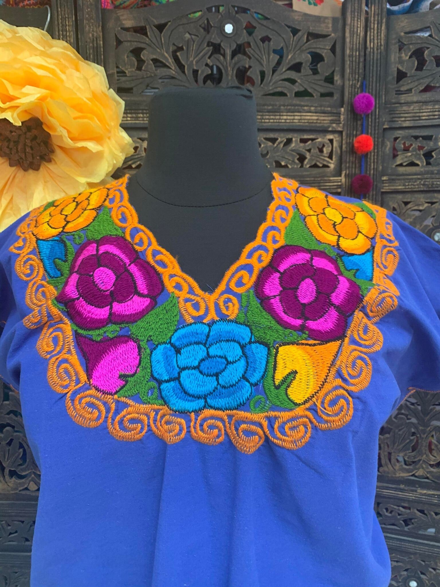 Image of Gorgeous Sunflower Embroidered Dress - Mexican Embroidered Dress - Floral Designs - 2X