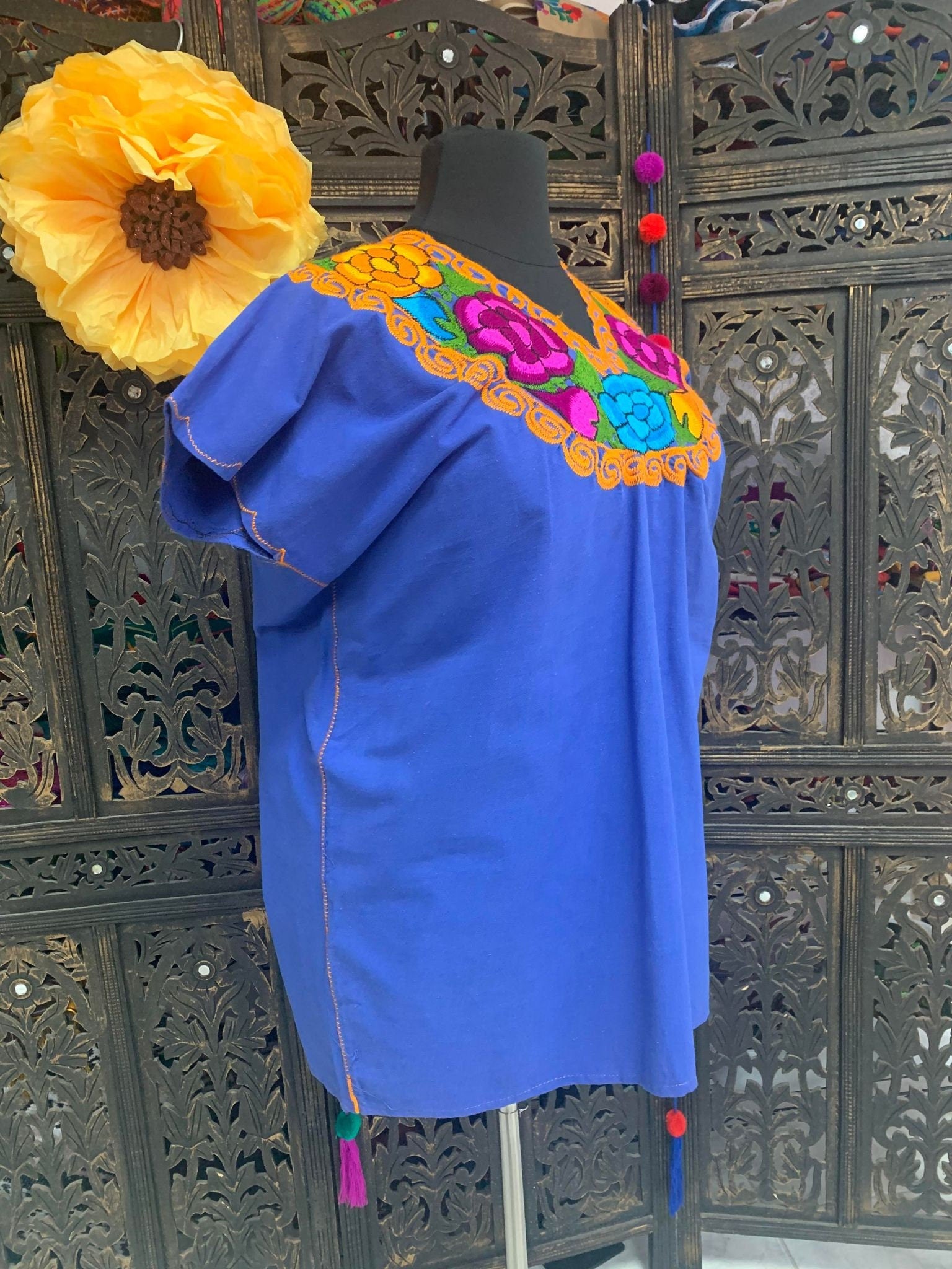 Image of Gorgeous Sunflower Embroidered Dress - Mexican Embroidered Dress - Floral Designs - 2X
