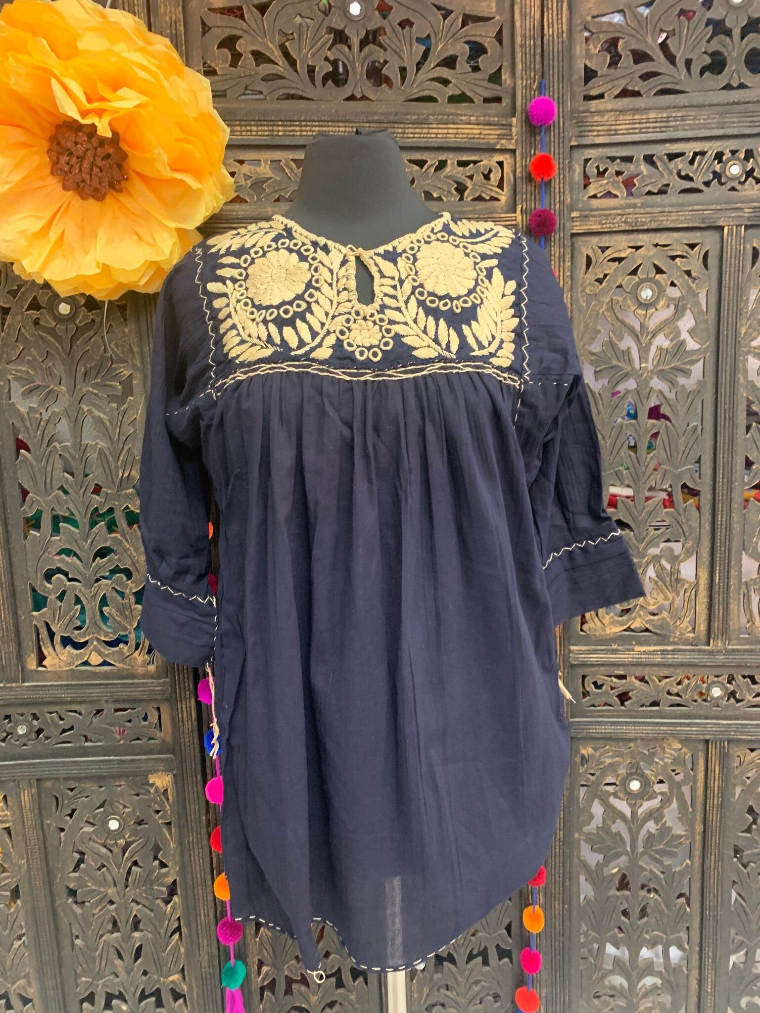 Trendy Hand Embroidered Blouse - Mexican Embroidered Blouse - Floral Designs - Medium