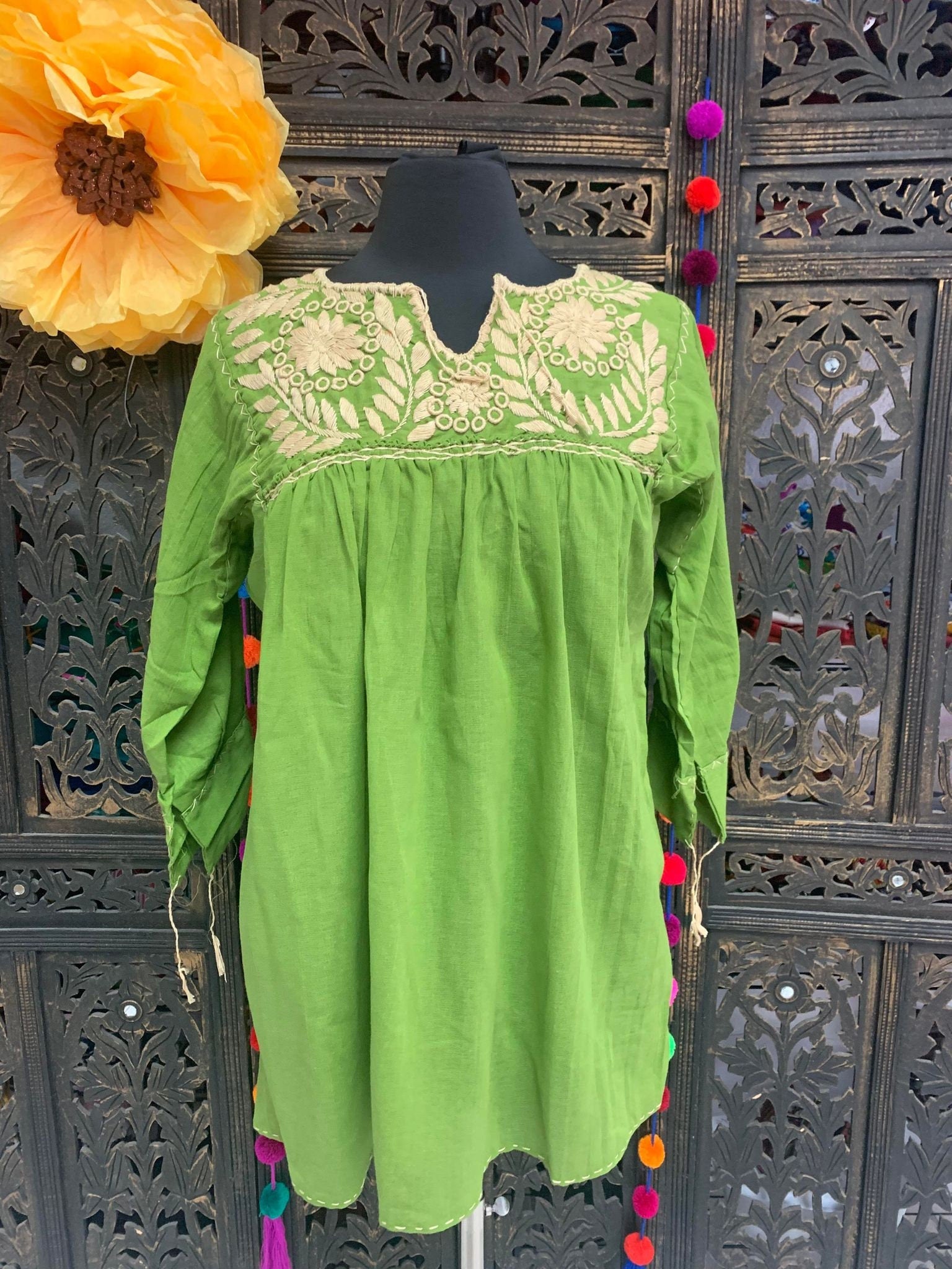 Trendy Hand Embroidered Blouse - Mexican Embroidered Blouse - Floral Designs - Medium