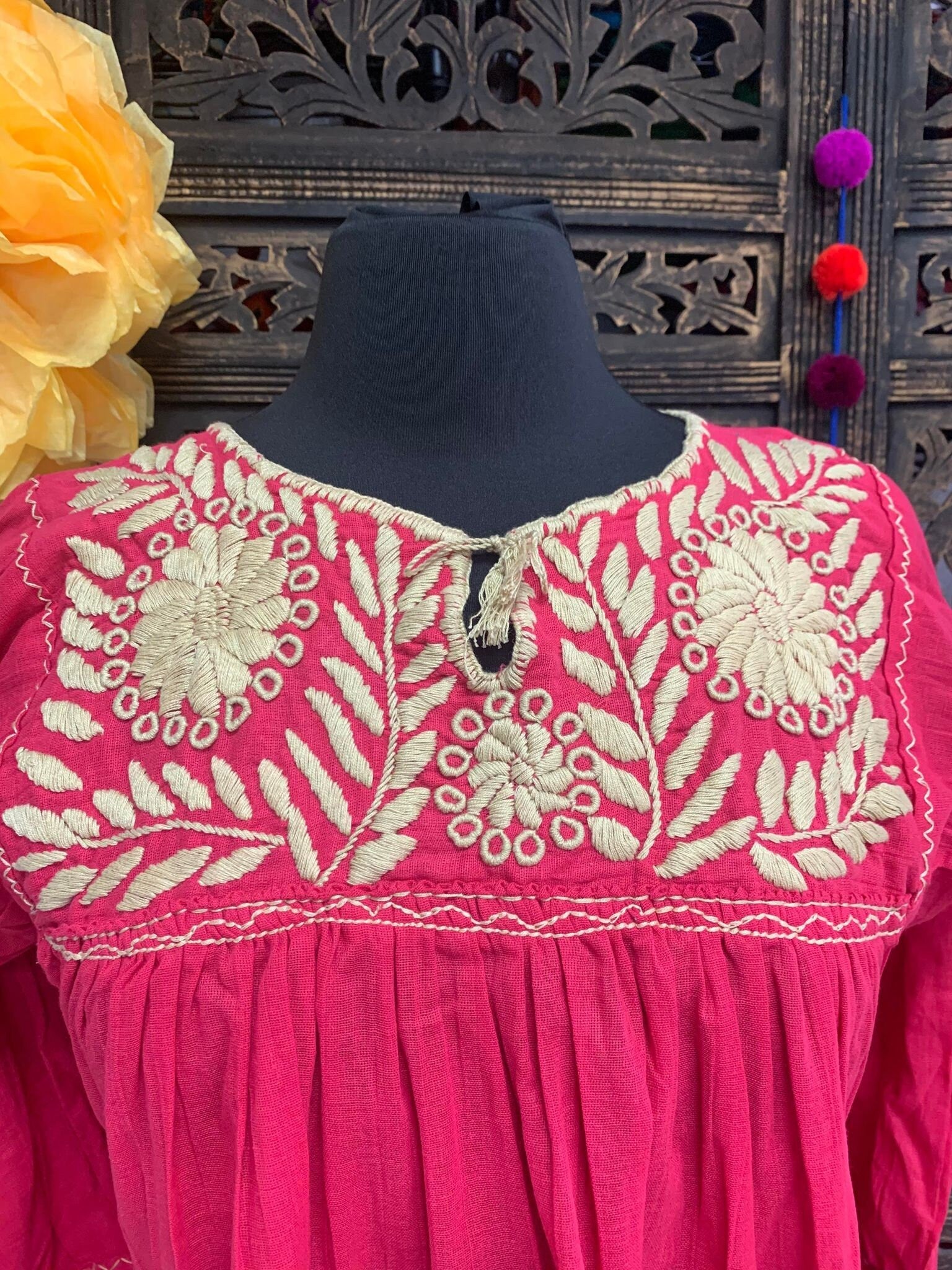 Image of Trendy Hand Embroidered Blouse - Mexican Embroidered Blouse - Floral Designs - Medium