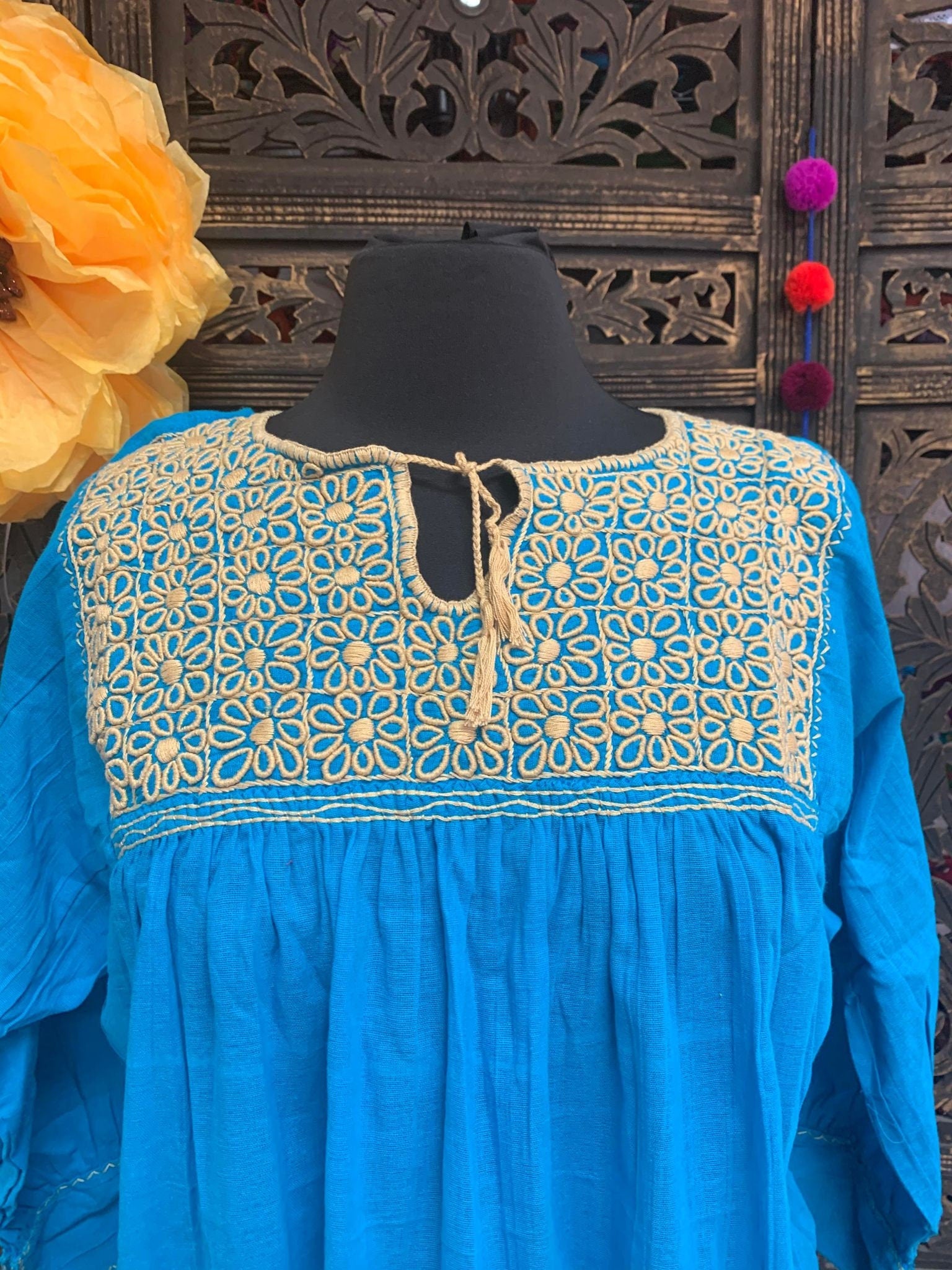 Trendy Hand Embroidered Blouse - Mexican Embroidered Blouse - Floral Designs - Medium