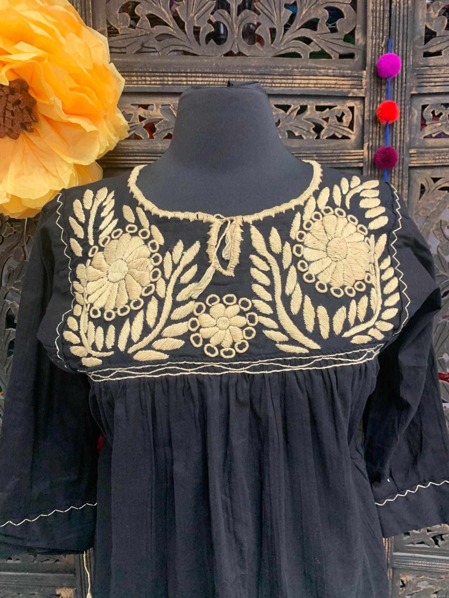 Trendy Hand Embroidered Blouse - Mexican Embroidered Blouse - Floral Designs - Medium