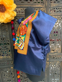 Image of Beautiful Handmade Satin Huipil / Blouse - Mexican Embroidered Blouse - Artisan Made Blouse