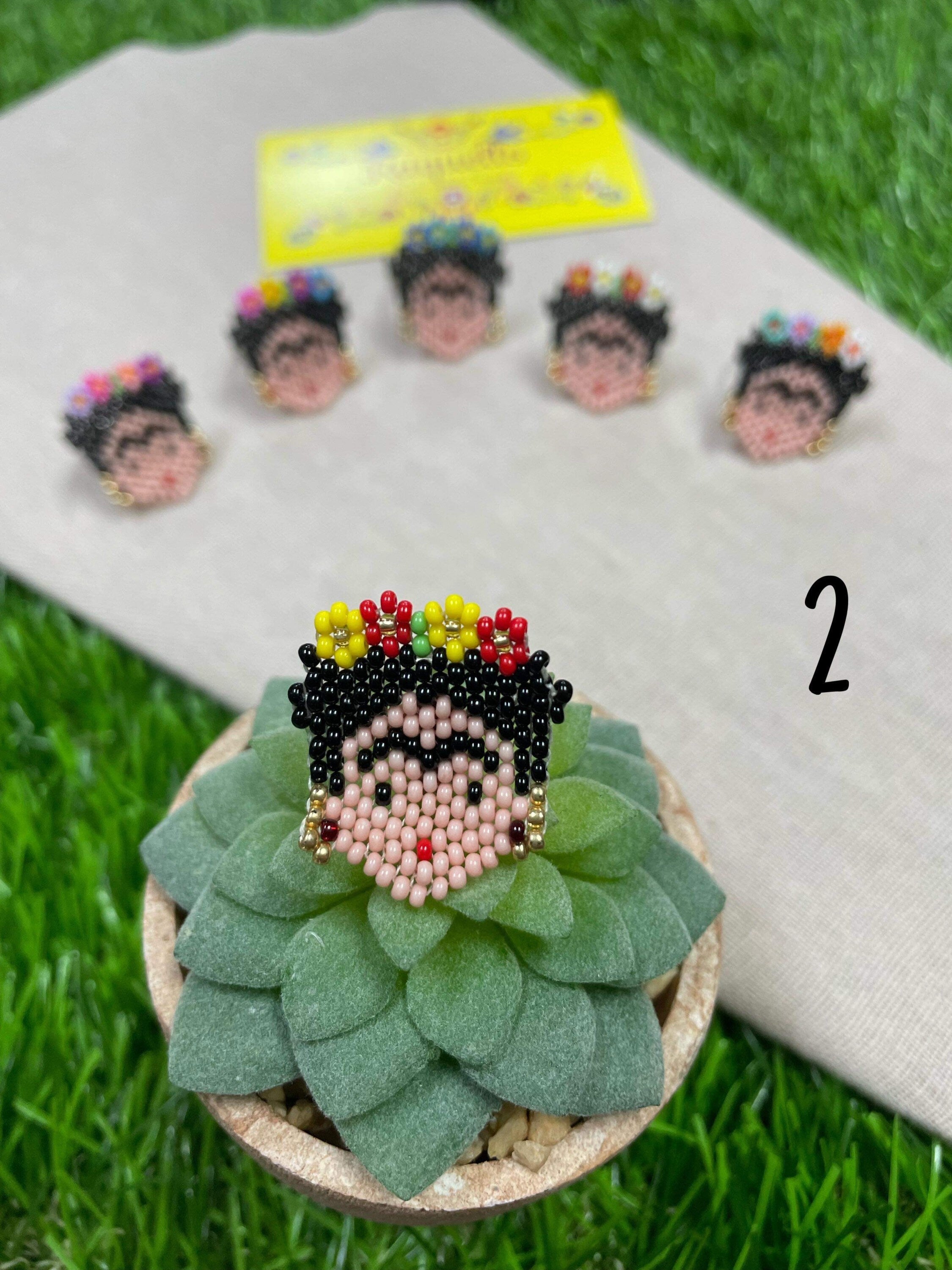 Image of Beautiful Hand Beaded Artisanal Frida Rings - Beaded Rings From Chiapas, Mexico