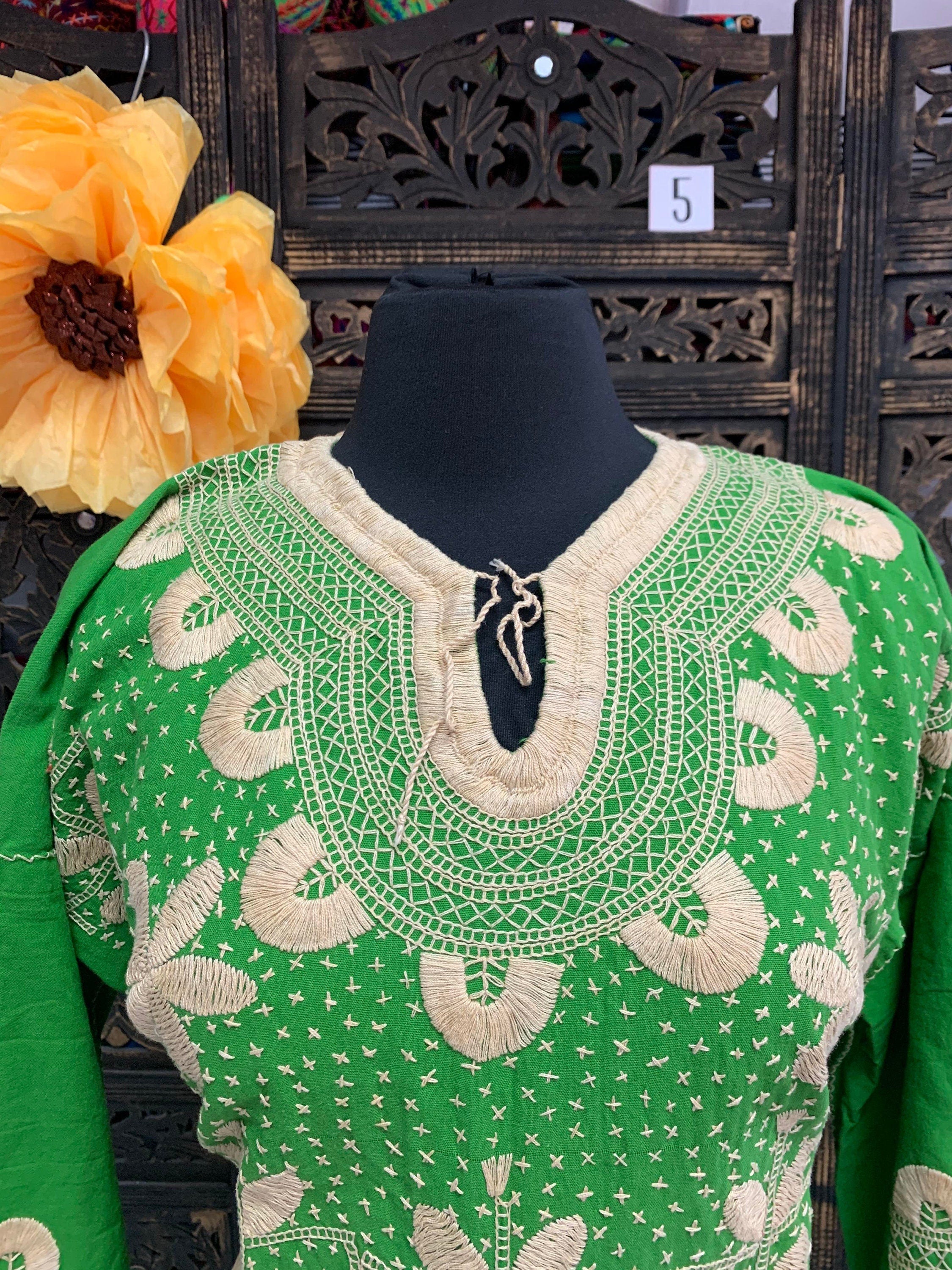 Image of Gorgeous Floral Hand Embroidered Dress - Mexican Embroidered Dress - Floral Designs - M/L