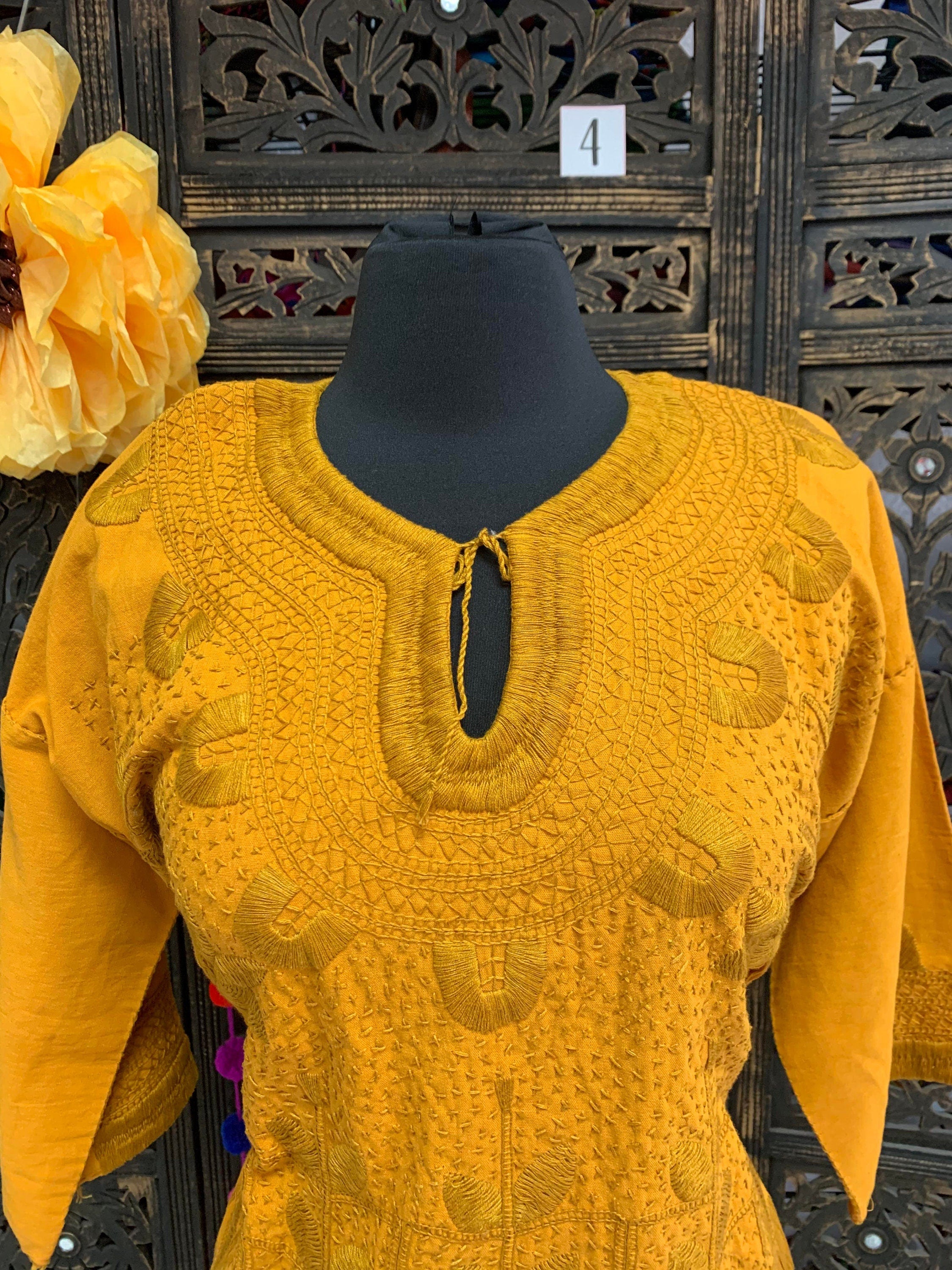 Image of Gorgeous Floral Hand Embroidered Dress - Mexican Embroidered Dress - Floral Designs - M/L