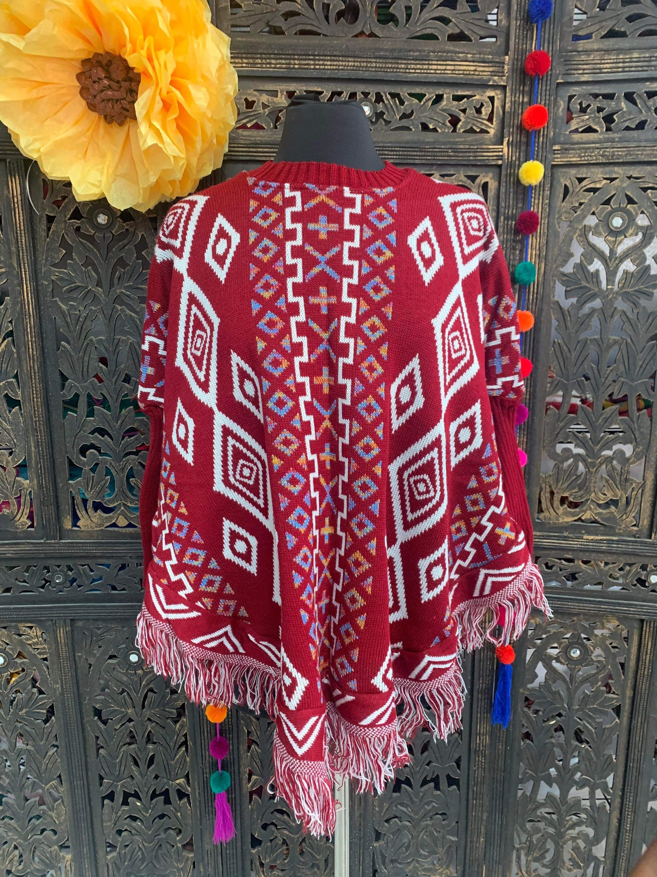 Image of Artisanal Handmade Long Sleeve Mananitas - Mexican Ponchos - Handmade Covering