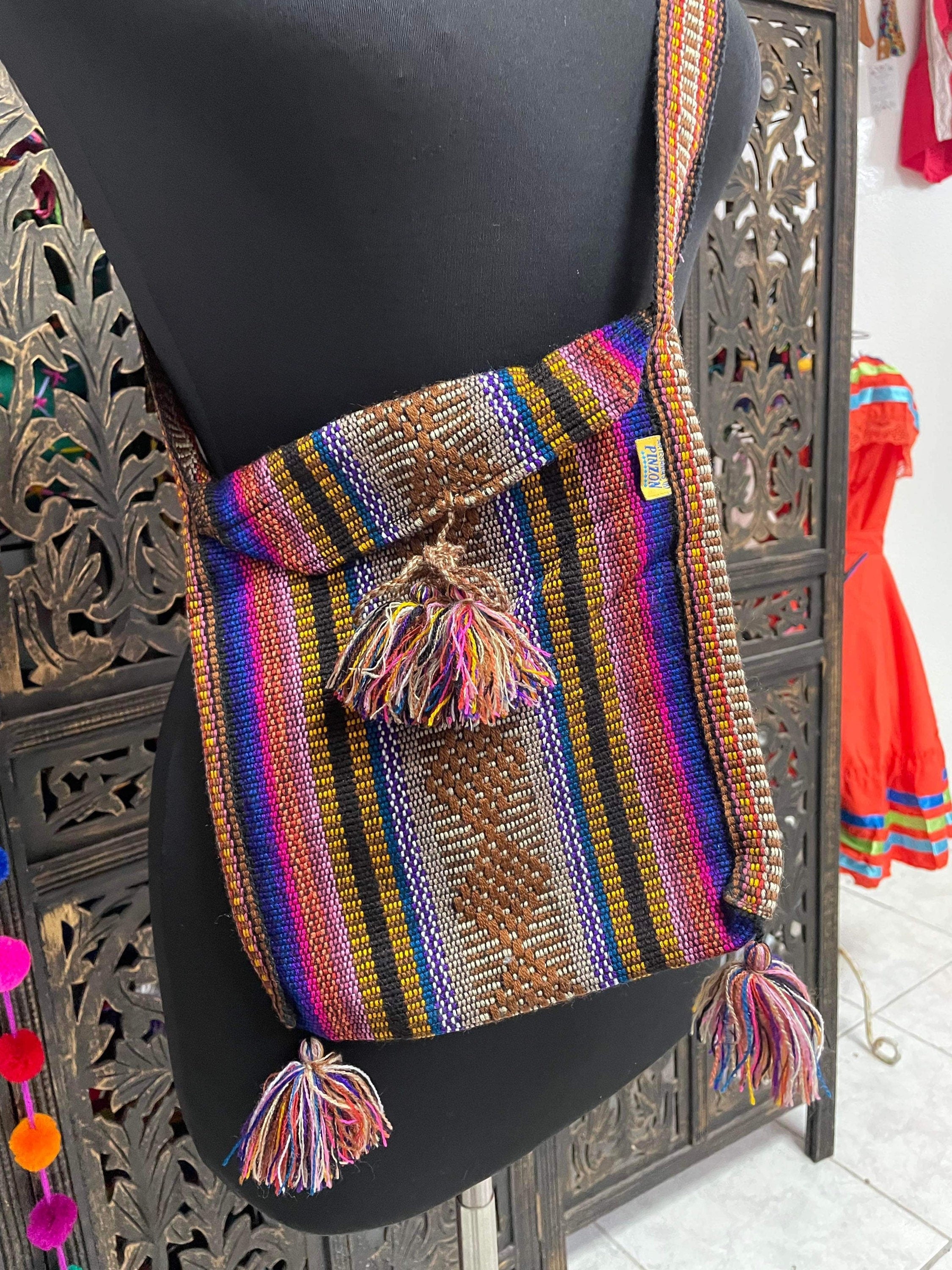 Image of Handmade Rainbow Messenger Bag - Boho Crossbody Bag
