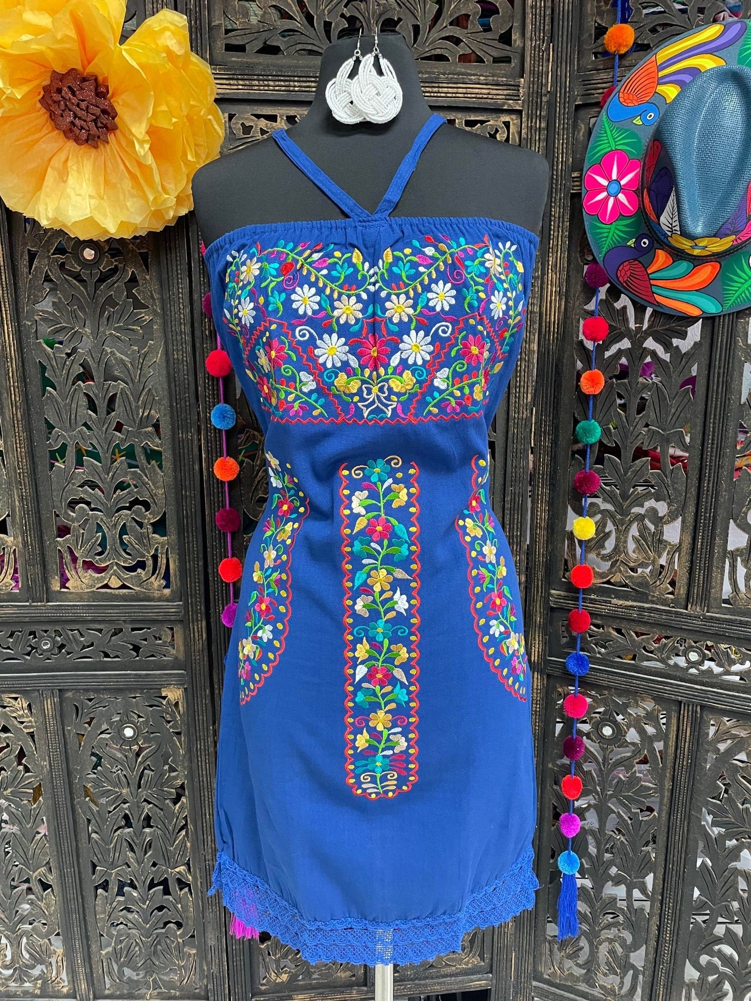 Beautiful Embroidered Halter Sun Dress - Artisanal Embroidered Summer Dress