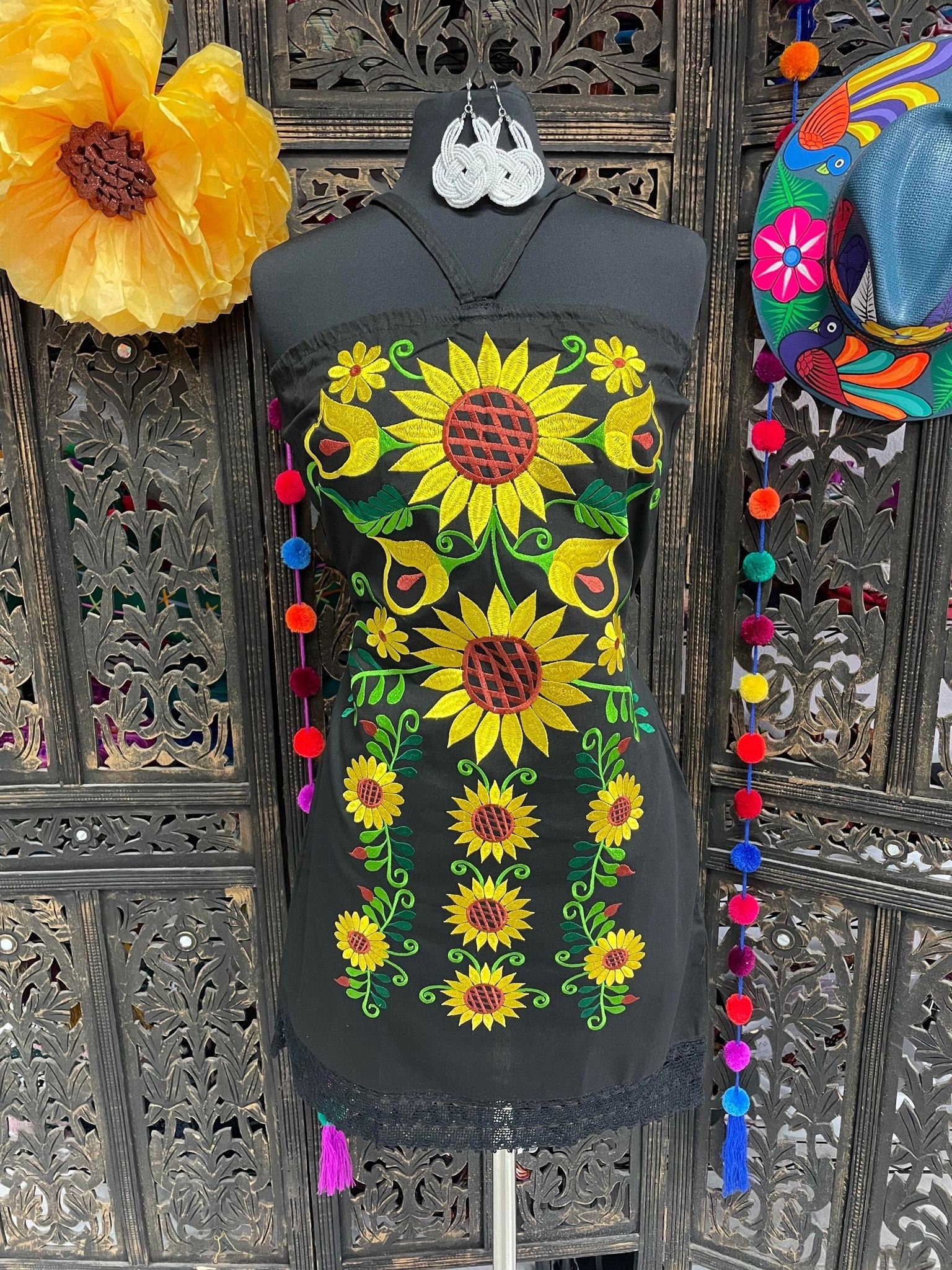 Image of Beautiful Embroidered Halter Sun Dress - Artisanal Embroidered Summer Dress