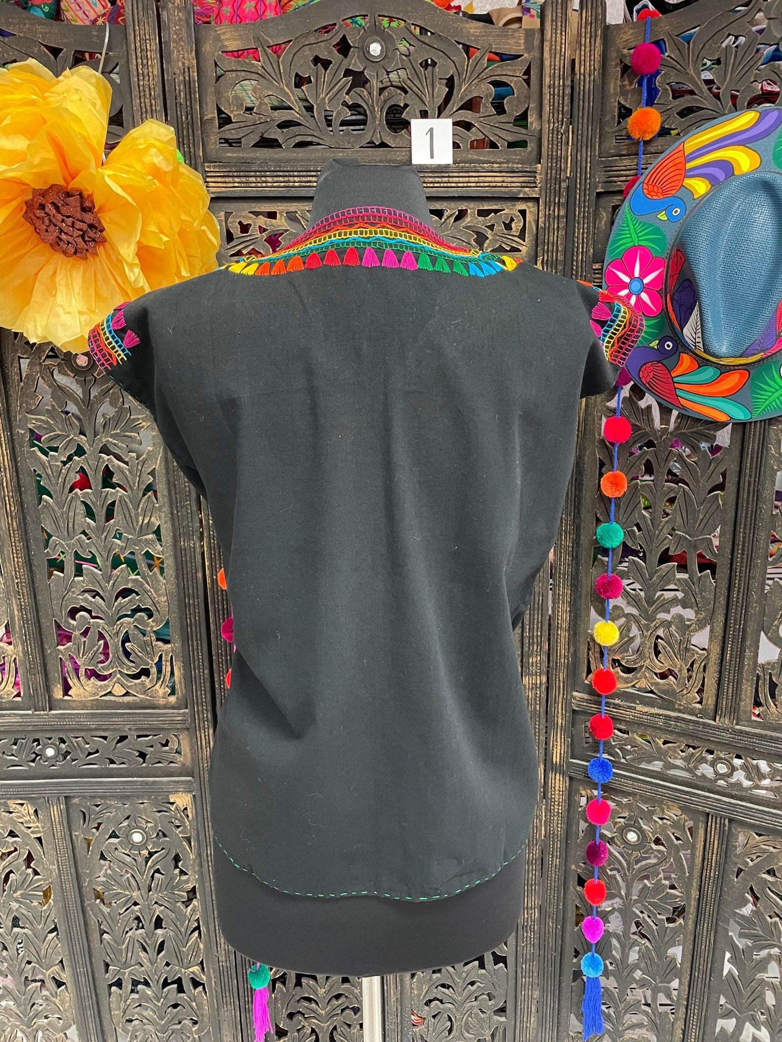 Precious Black Hand Embroidered Rainbow Blouse - Handmade Artisanal Blouse