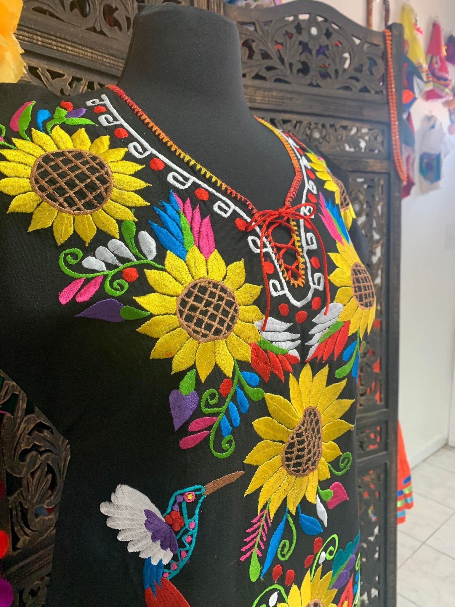 Gorgeous Sunflower Embroidered Dress - Mexican Embroidered Dress - Floral Designs - S
