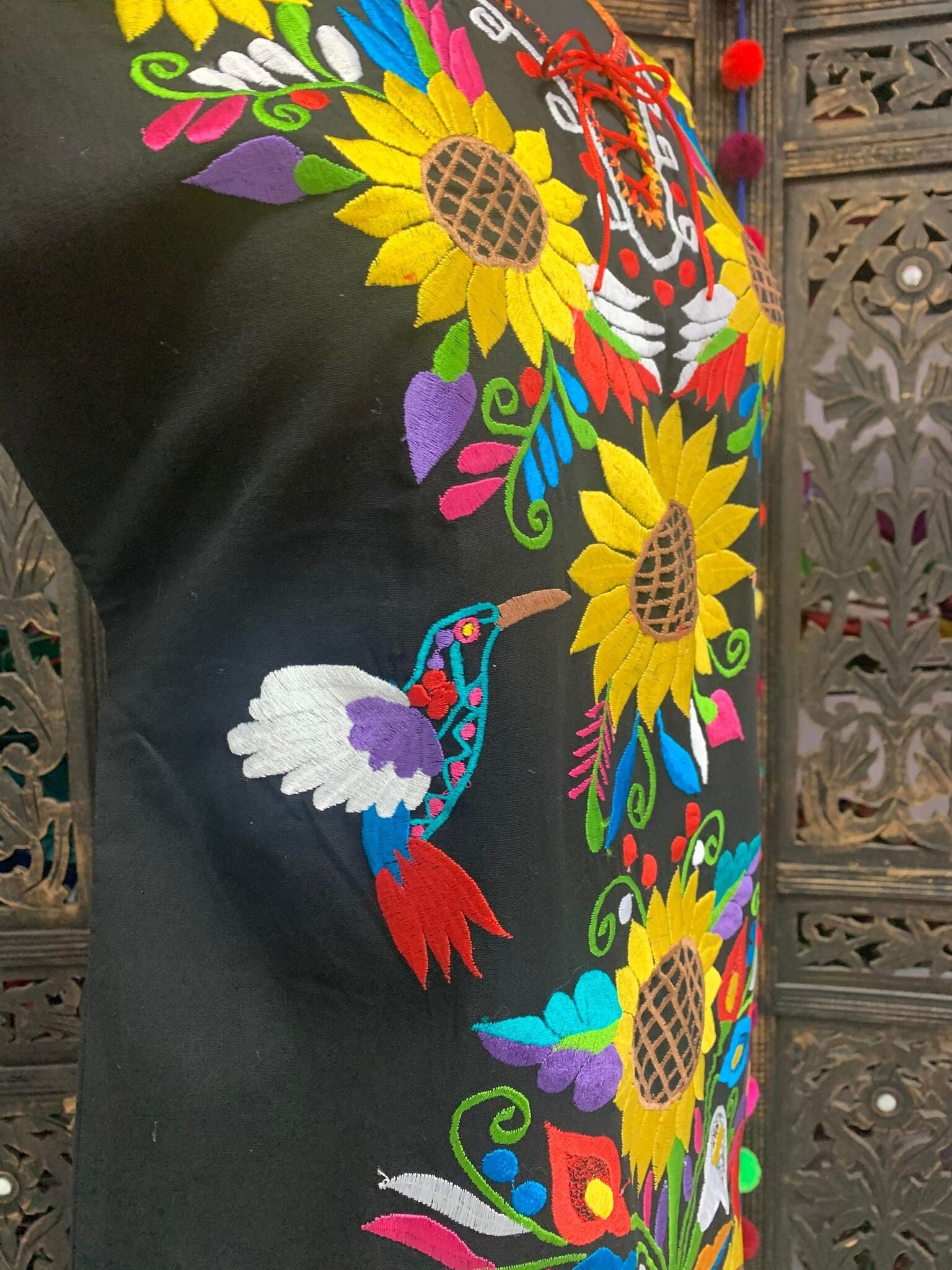 Gorgeous Sunflower Embroidered Dress - Mexican Embroidered Dress - Floral Designs - S