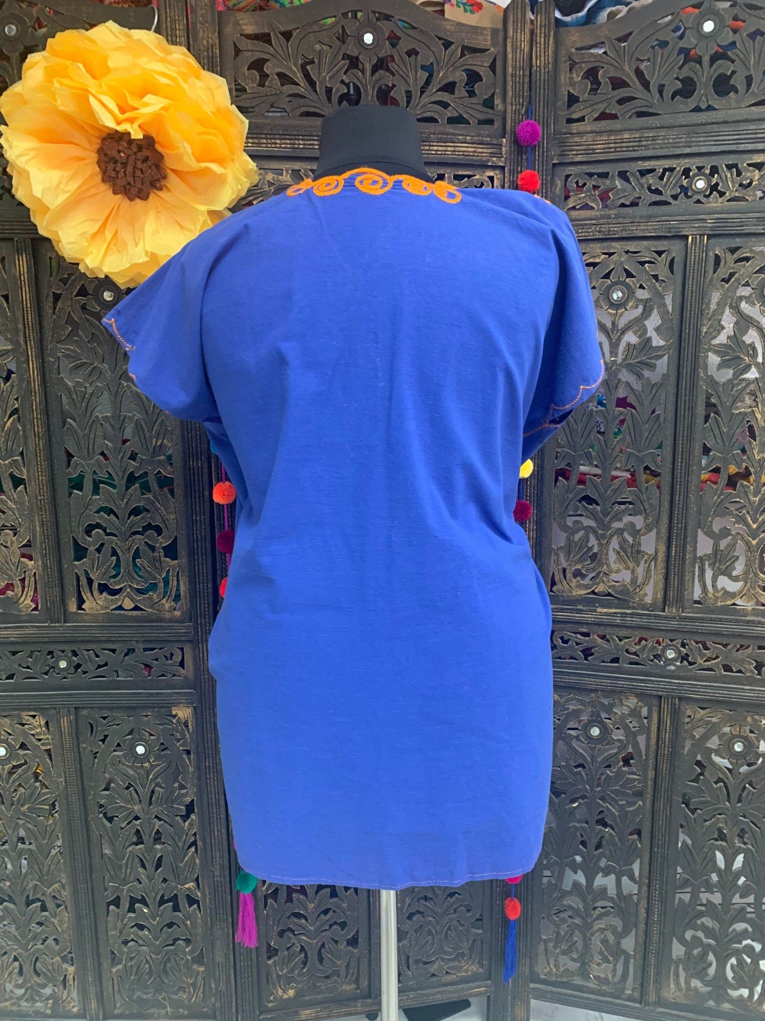 Image of Gorgeous Sunflower Embroidered Dress - Mexican Embroidered Dress - Floral Designs - 2X