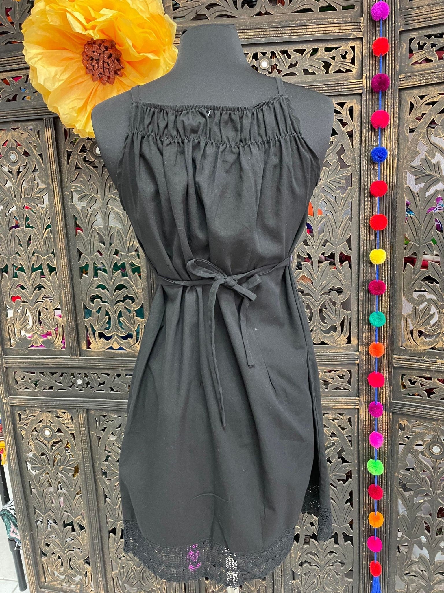 Image of Gorgeous Sunflower Strap Embroidered Dress - Mexican Embroidered Dress - Floral Designs - S-L