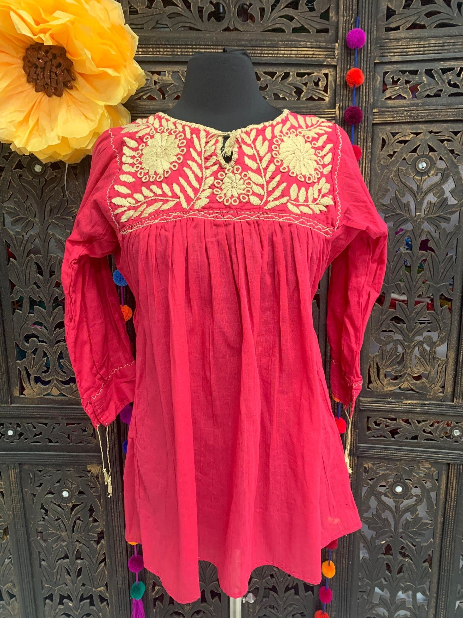 Trendy Hand Embroidered Blouse - Mexican Embroidered Blouse - Floral Designs - Medium