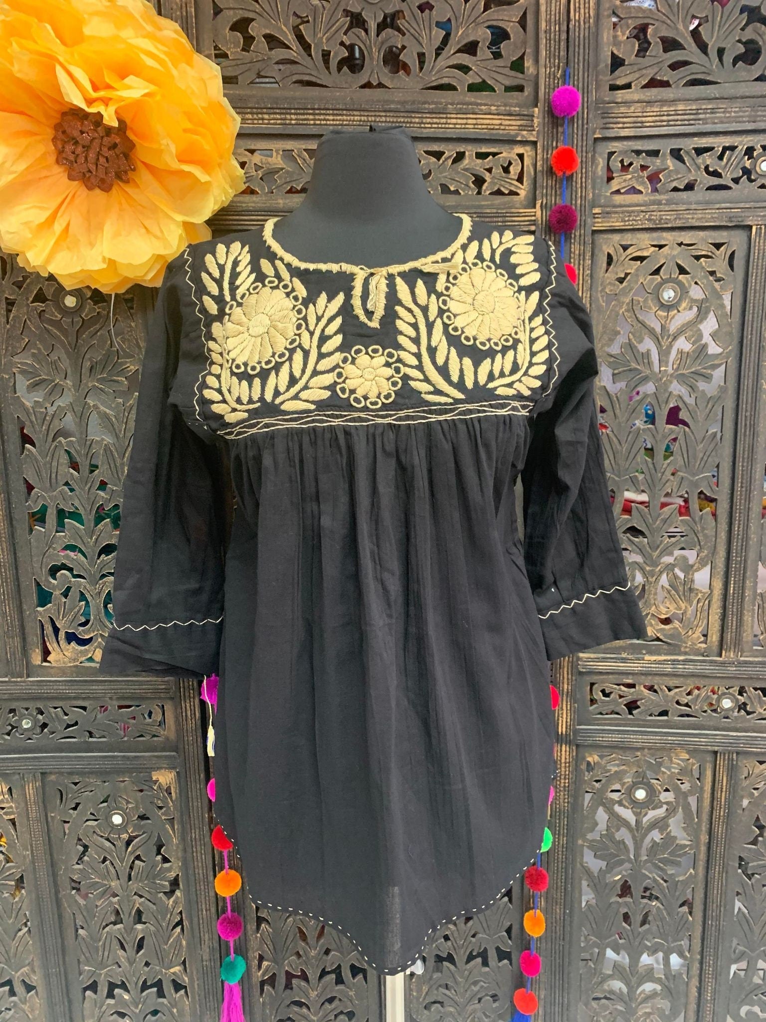 Trendy Hand Embroidered Blouse - Mexican Embroidered Blouse - Floral Designs - Medium