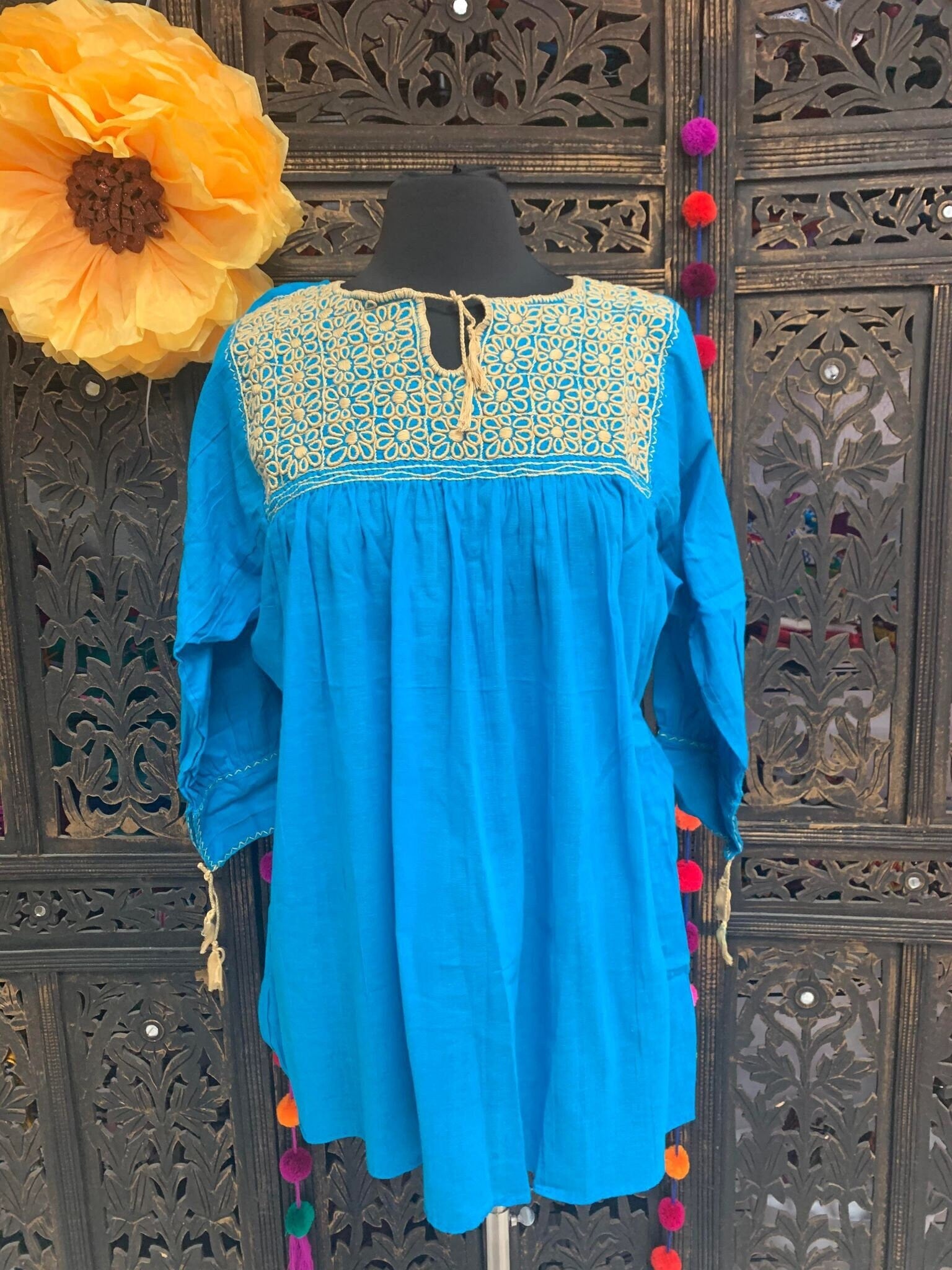 Image of Trendy Hand Embroidered Blouse - Mexican Embroidered Blouse - Floral Designs - Medium