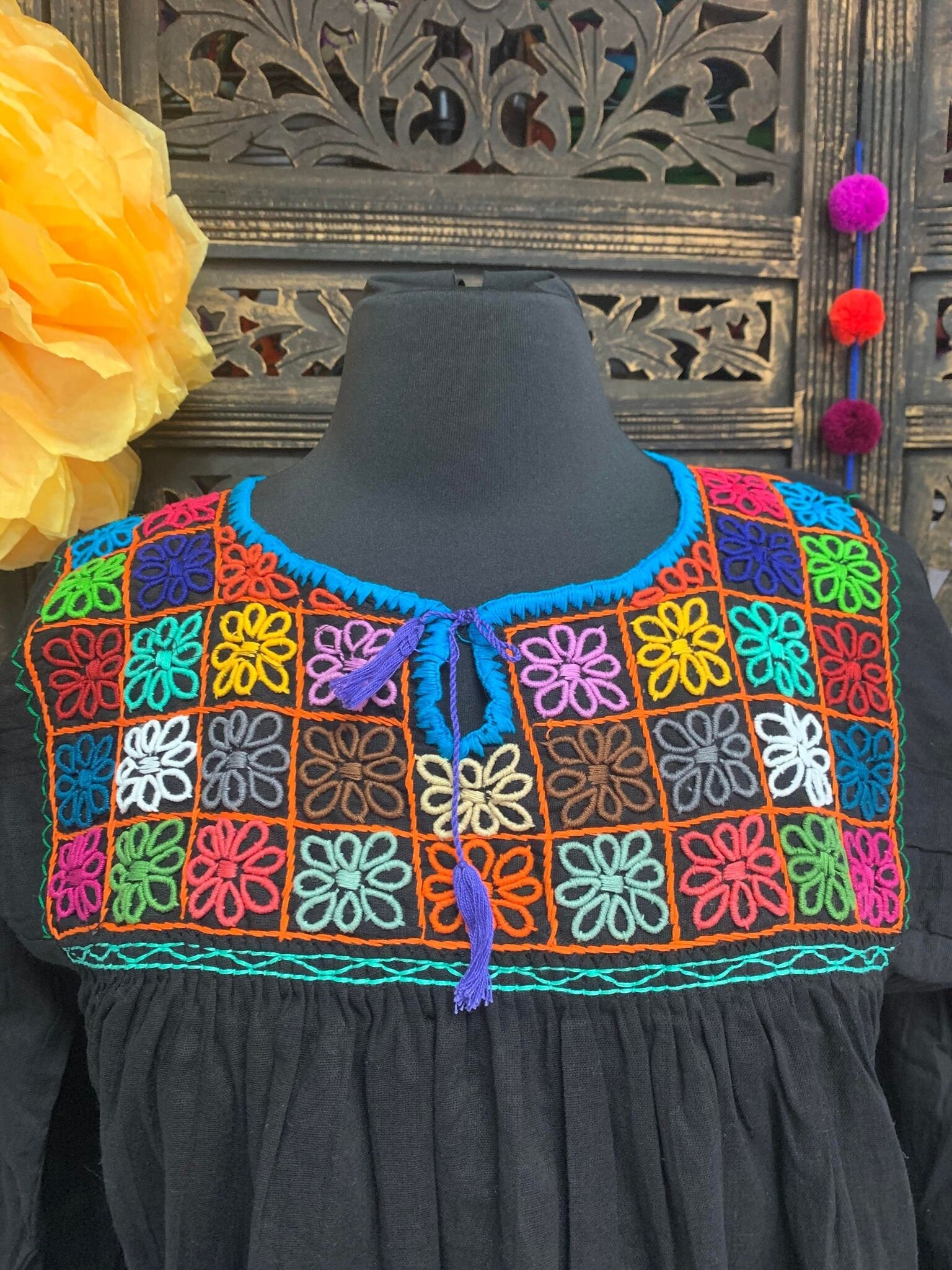 Image of Beautiful Floral Rococo Embroidered Blouse - Mexican Embroidered Blouse - Floral Designs