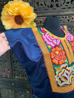 Image of Beautiful Handmade Satin Huipil / Blouse - Mexican Embroidered Blouse - Artisan Made Blouse