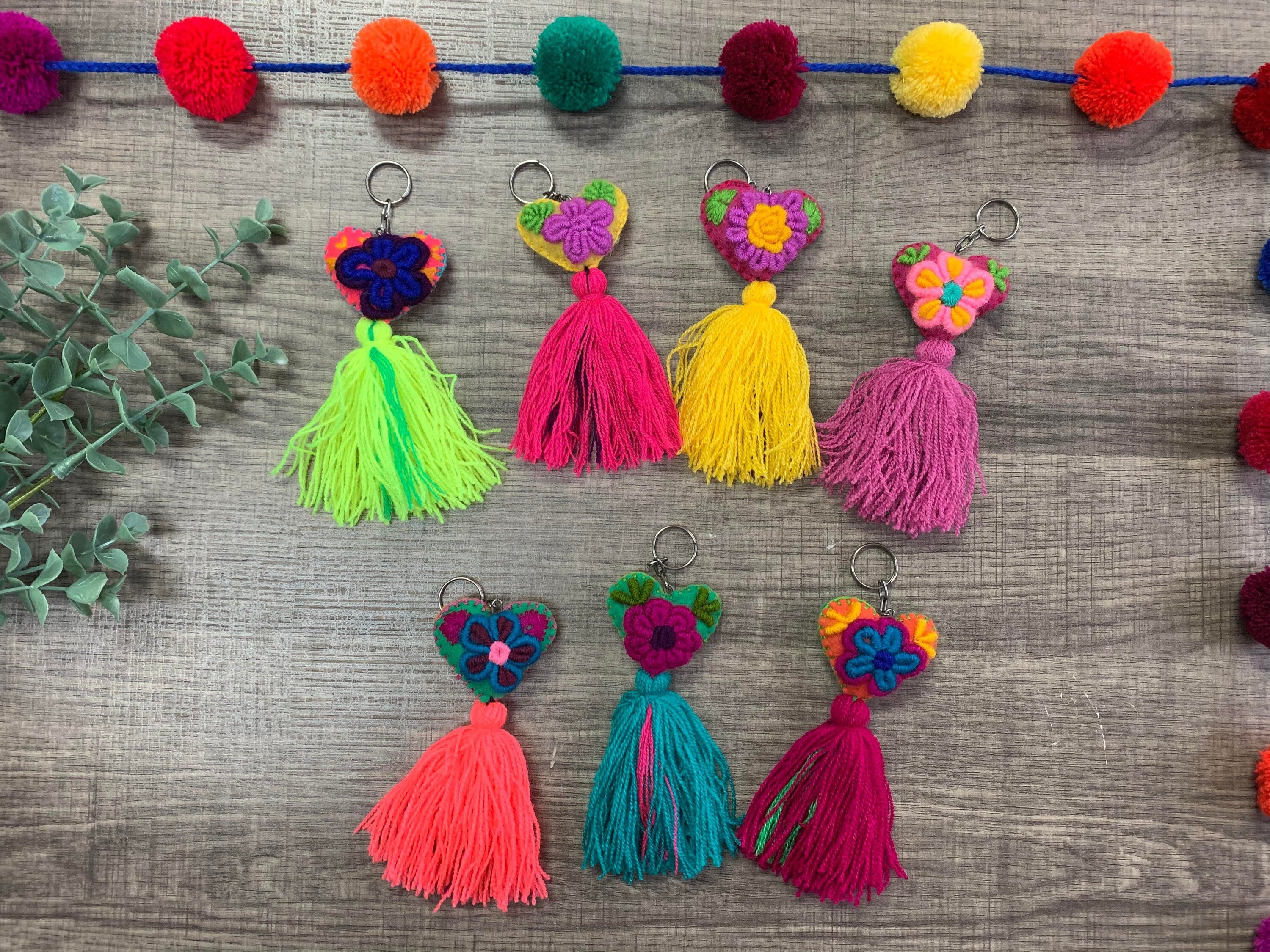 Handmade Heart Tassel Keychain - Artisanal Keychain - Handmade Charm