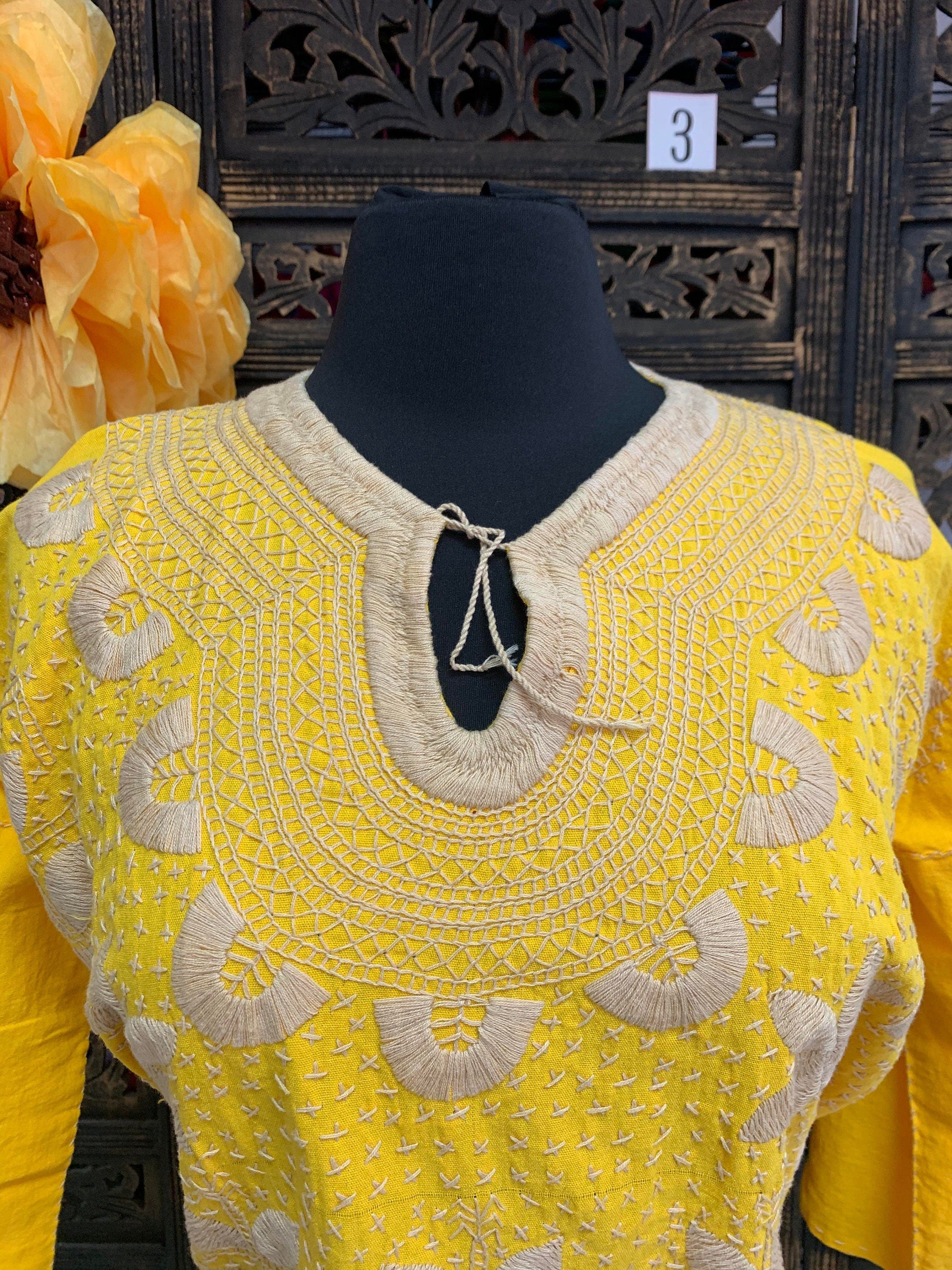 Image of Gorgeous Floral Hand Embroidered Dress - Mexican Embroidered Dress - Floral Designs - M/L