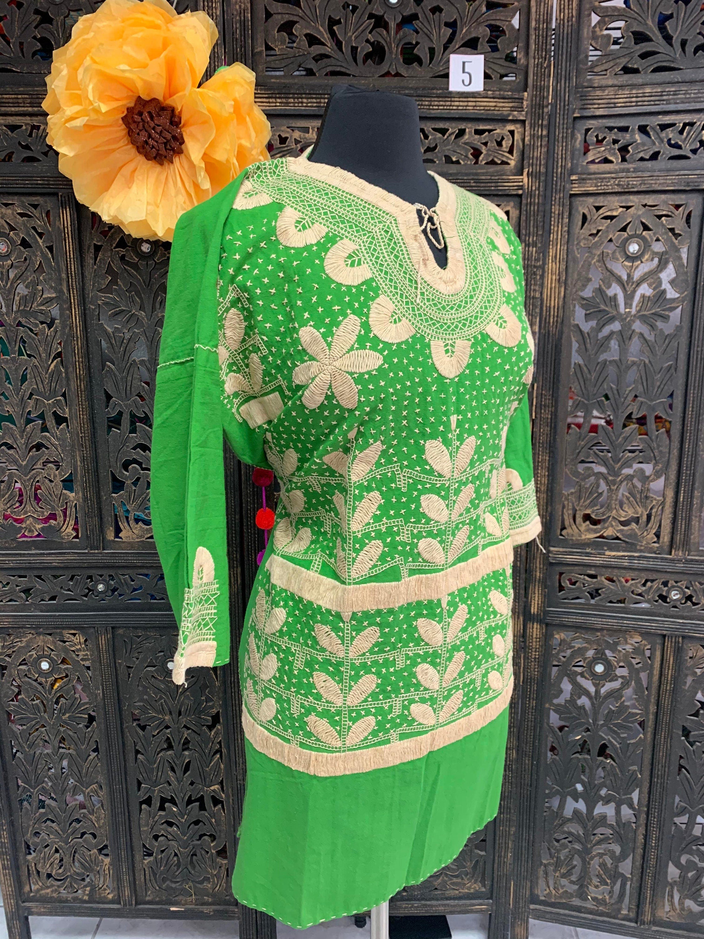 Image of Gorgeous Floral Hand Embroidered Dress - Mexican Embroidered Dress - Floral Designs - M/L