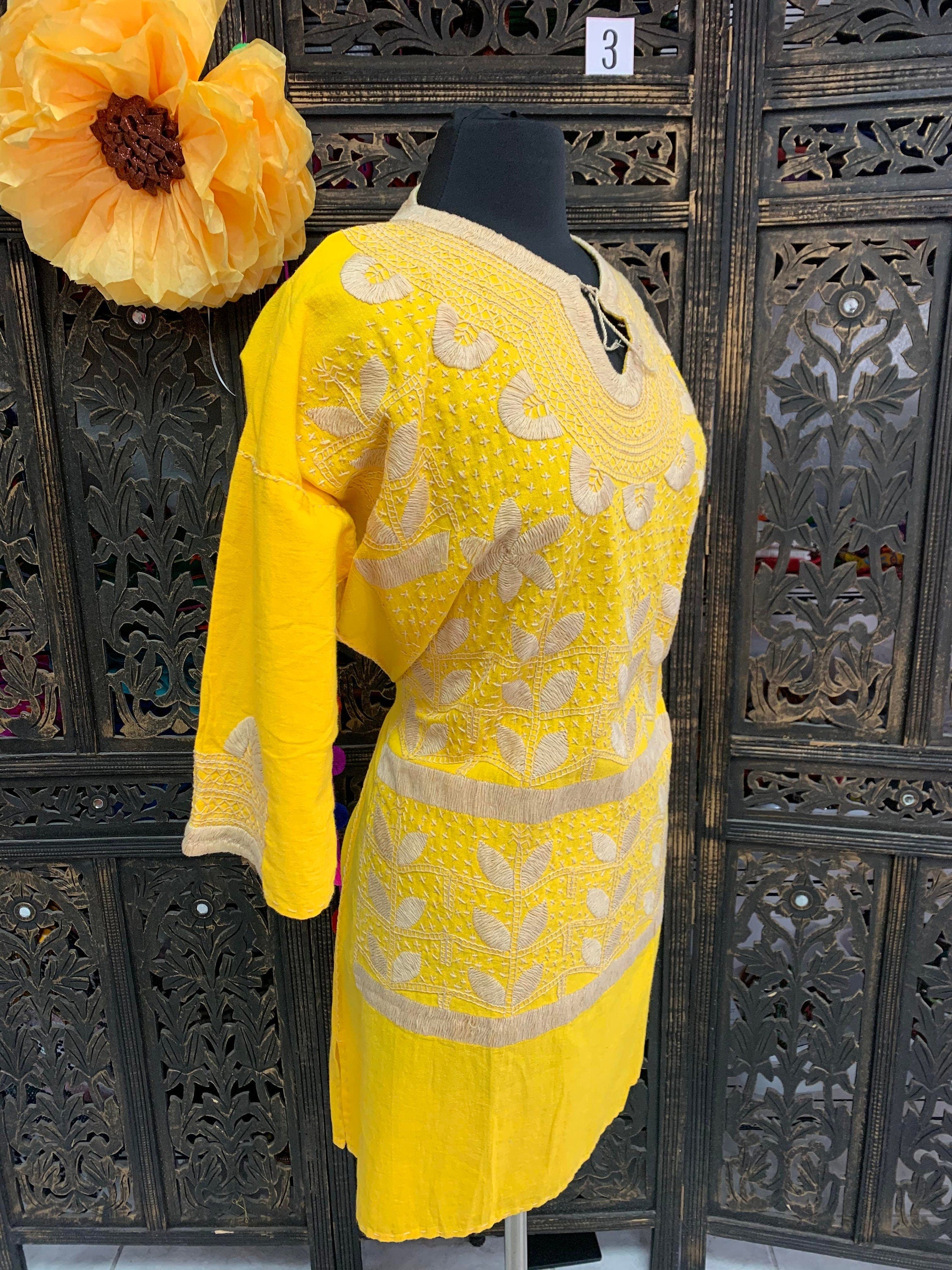 Image of Gorgeous Floral Hand Embroidered Dress - Mexican Embroidered Dress - Floral Designs - M/L