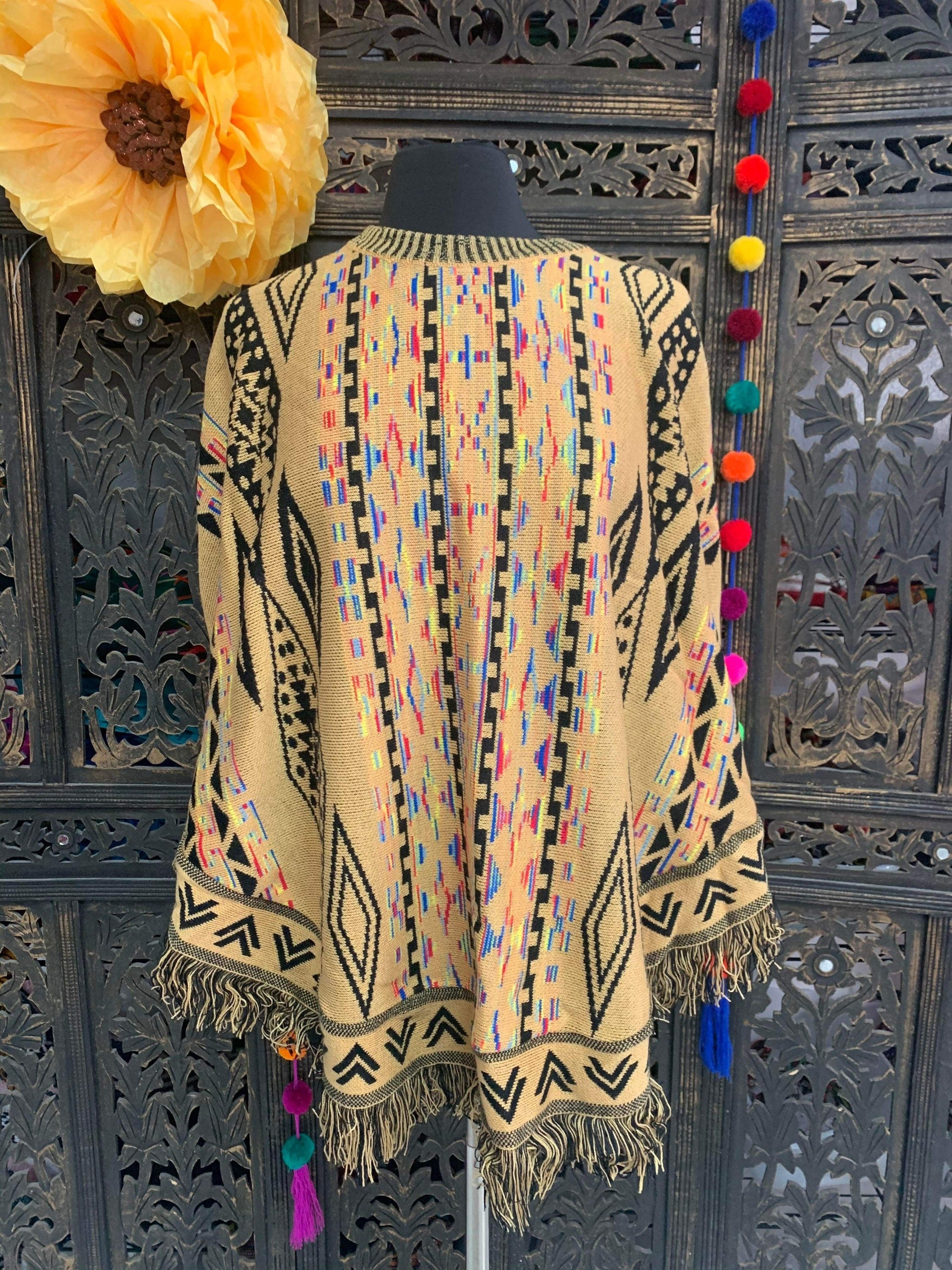 Image of Artisanal Handmade Long Sleeve Mananitas - Mexican Ponchos - Handmade Covering