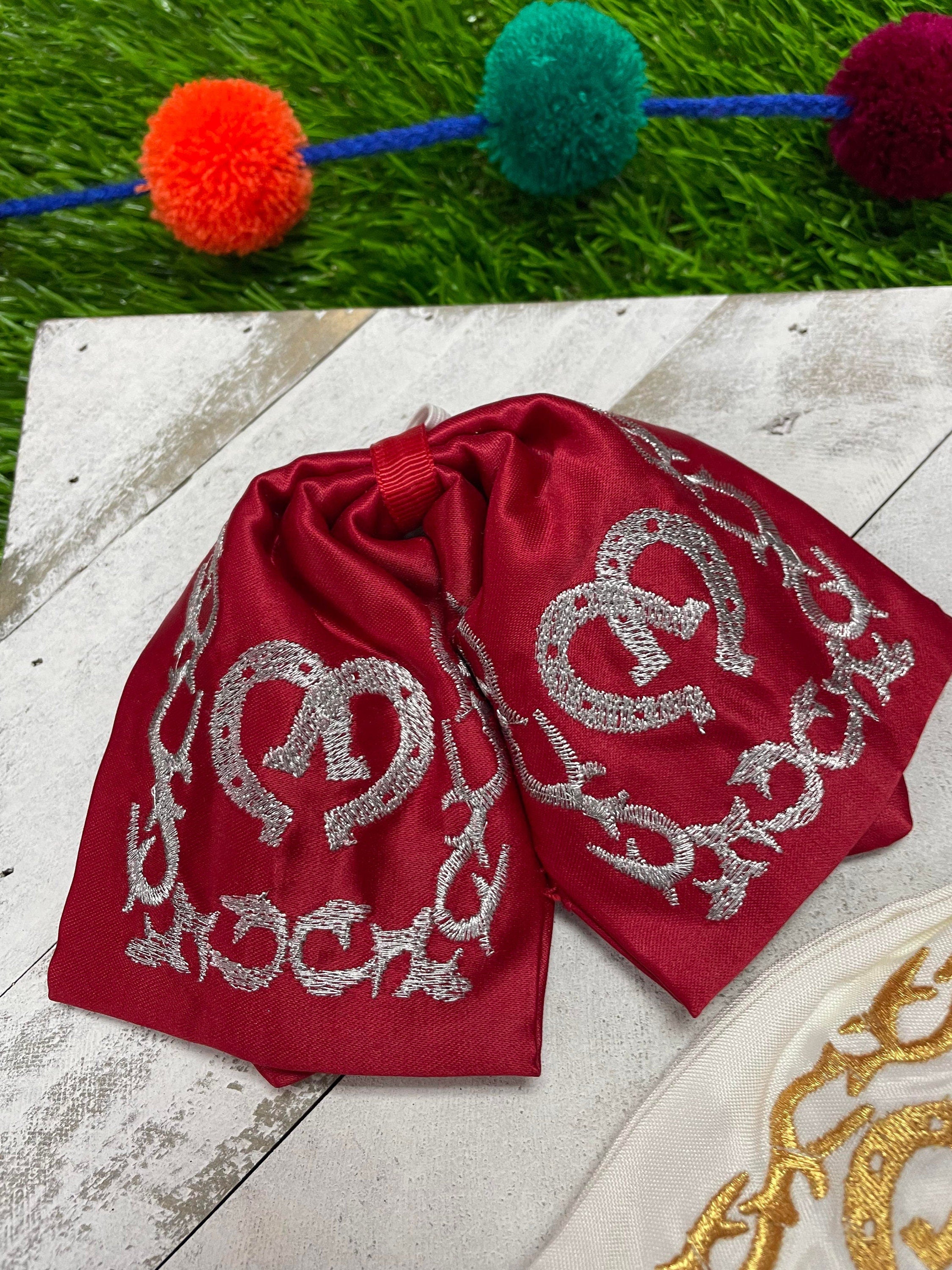 Mexican Embroidered Bowties - Satin Floral Embroidered Bowtie with Elastic