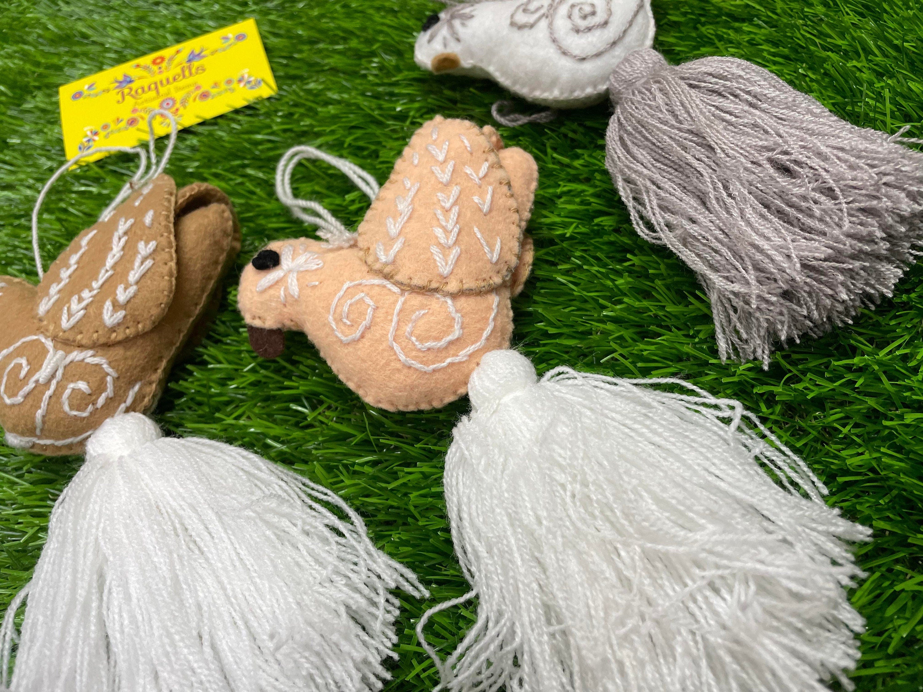 Image of Handmade Dove Felt Tassel Charms - Handmade Charms - Ornament Charms - Car Decor