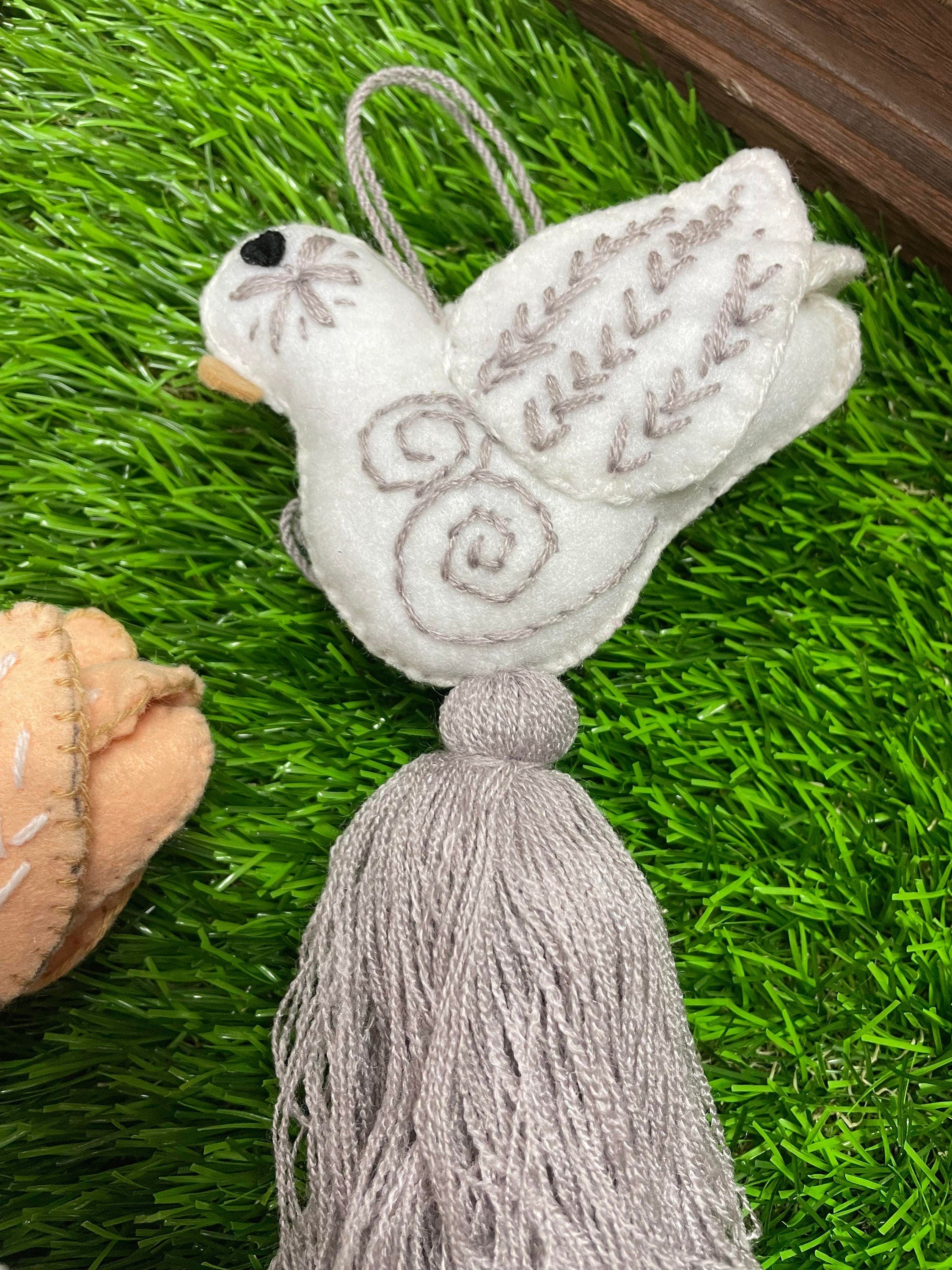 Image of Handmade Dove Felt Tassel Charms - Handmade Charms - Ornament Charms - Car Decor
