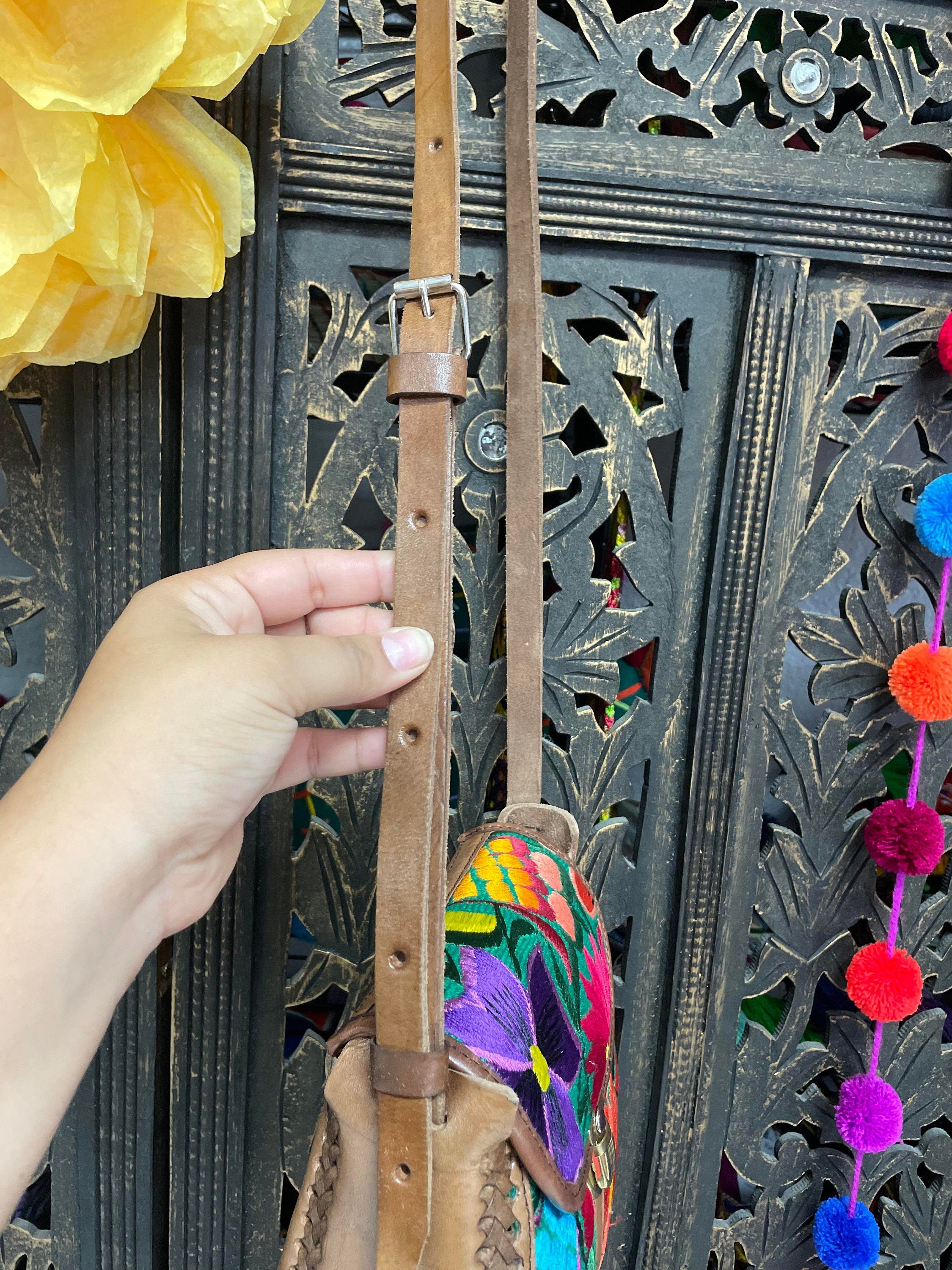 Beautiful Leather Crossbody Purse - Embroidered Genuine Leather Bag